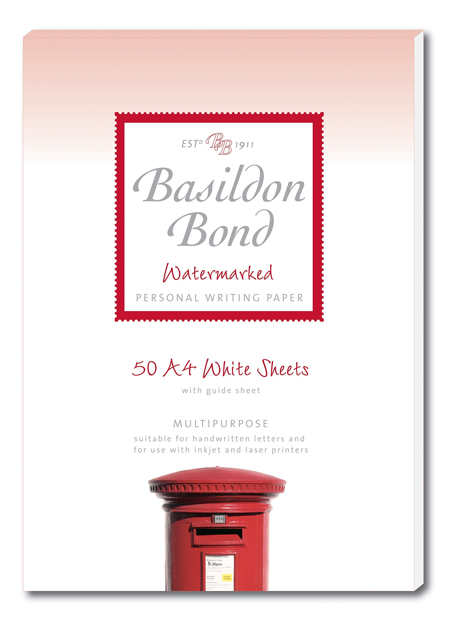 Basildon Bond A4 Writing Pad - 50 Sheets White Paper | 90 gsm | Removable Guide Sheet