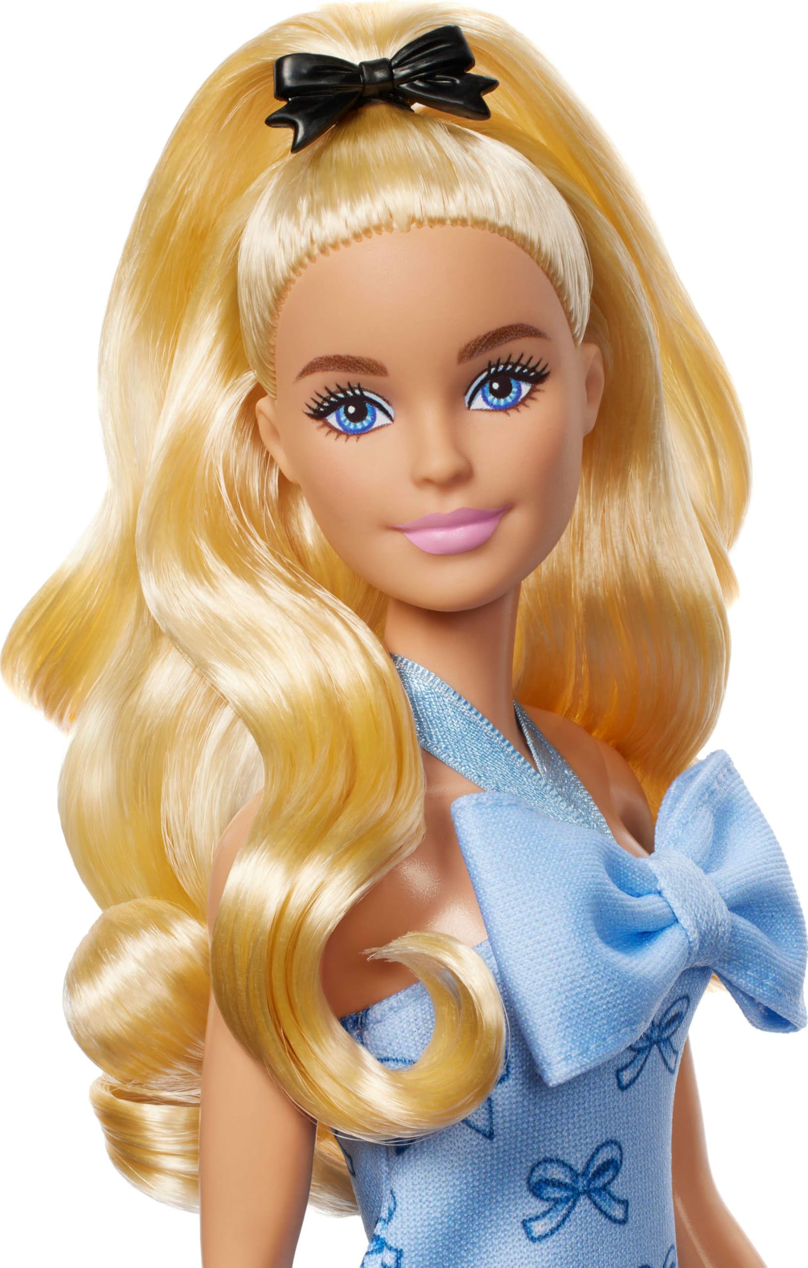 Barbie Fashionistas Doll #237 with Wavy Blonde Ponytail and Blue Bow Halter Dress 6