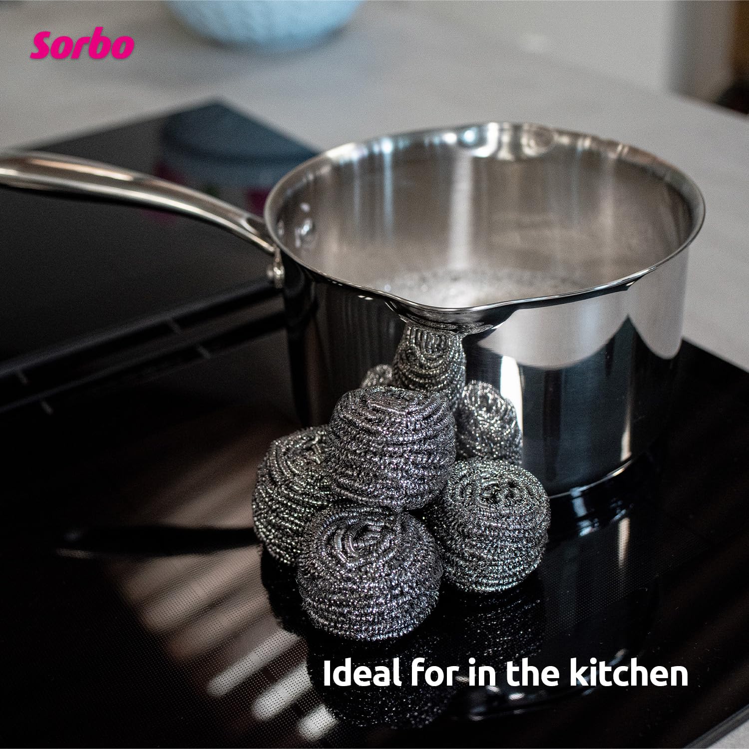 Sorbo Stainless Steel Pan Scourers - Heavy-Duty Scrubbers for Tough Grime | 4 Pack 2