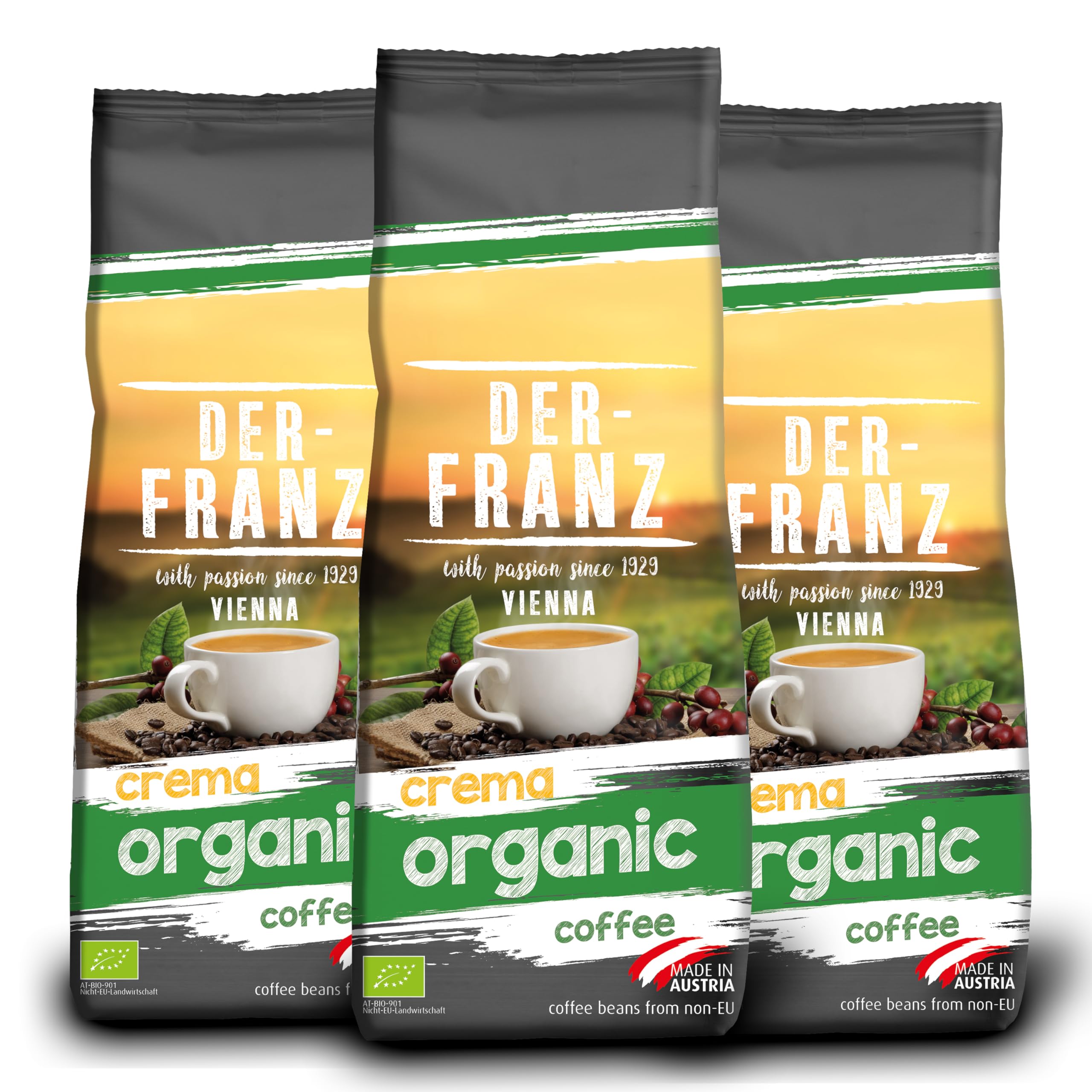 Der-Franz Crema Organic Coffee, Whole Bean, 3 x 500 g 1