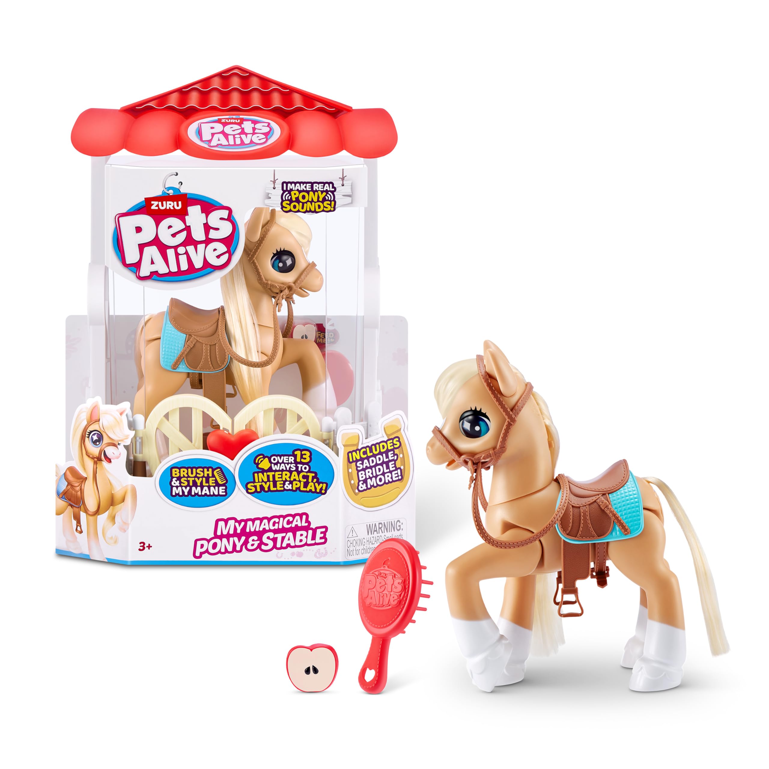 Pets Alive My Magical Pony Interactive Robotic Toy | 13 Ways to Play | Includes Stable, Brush, Apple 1