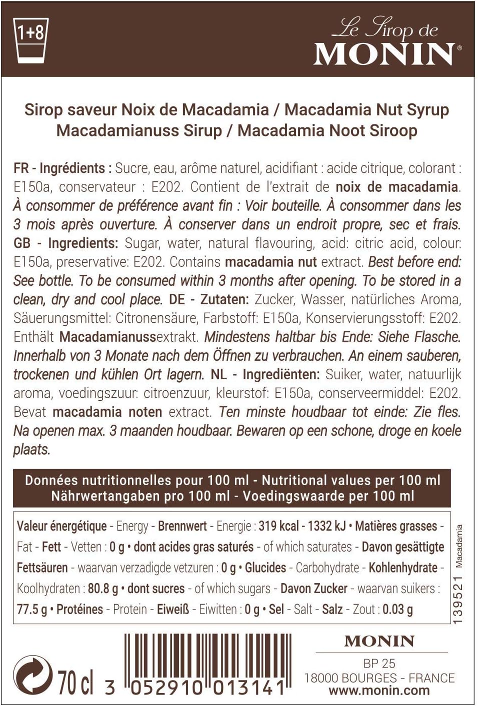 MONIN Macadamia Nut Syrup 700 ml 4