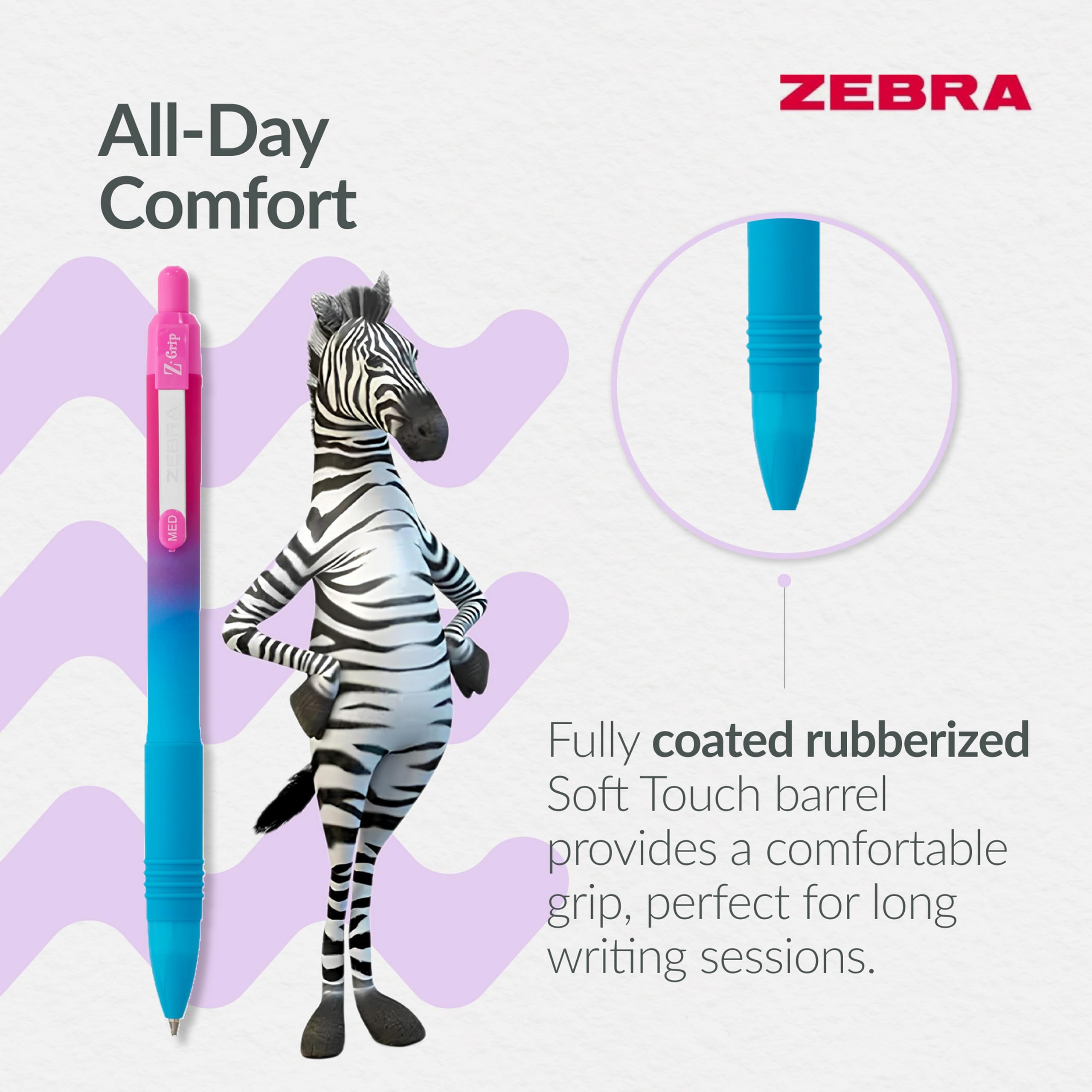 Zebra Pen Z-Grip Soft Touch Ballpoint Pens - Black Ink, 1.0mm Medium Point, 3 Pack 3