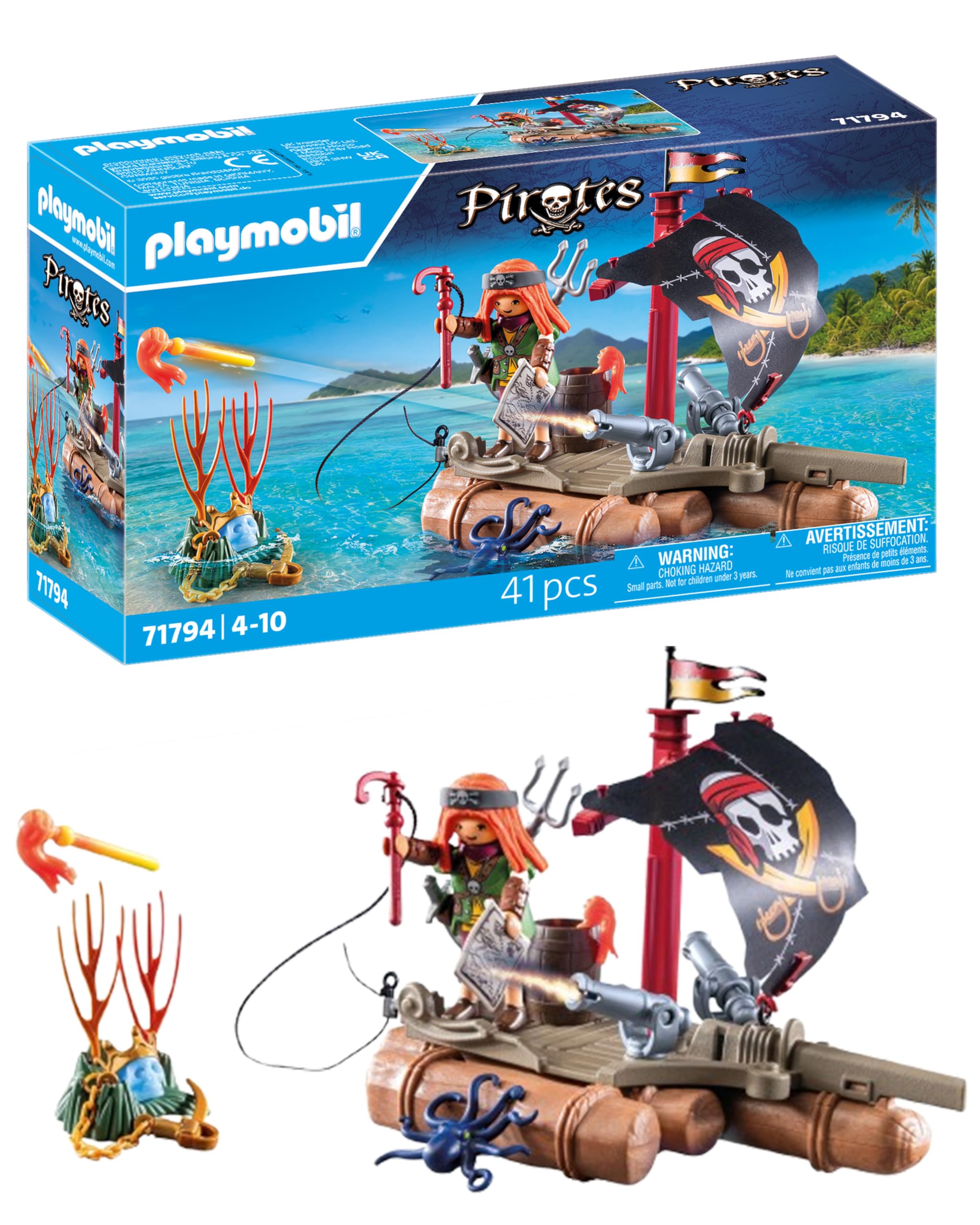 Playmobil Pirate Raft Treasure Recovery Playset - Interactive Ballista Action for Kids 4+