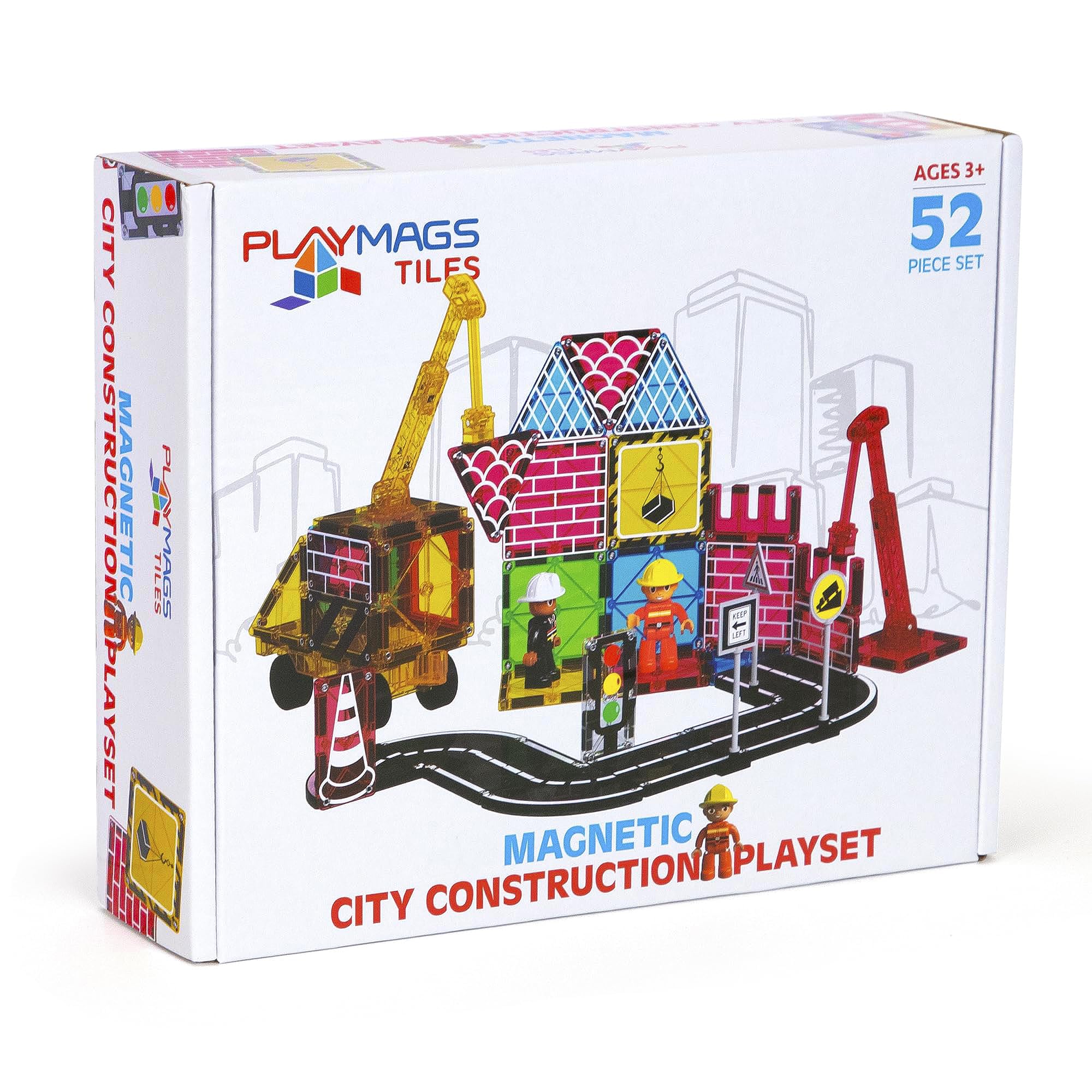 Playmags52-Piece City Construction Magnetic Tiles Set - STEM Building Toy for Kids3+ 8
