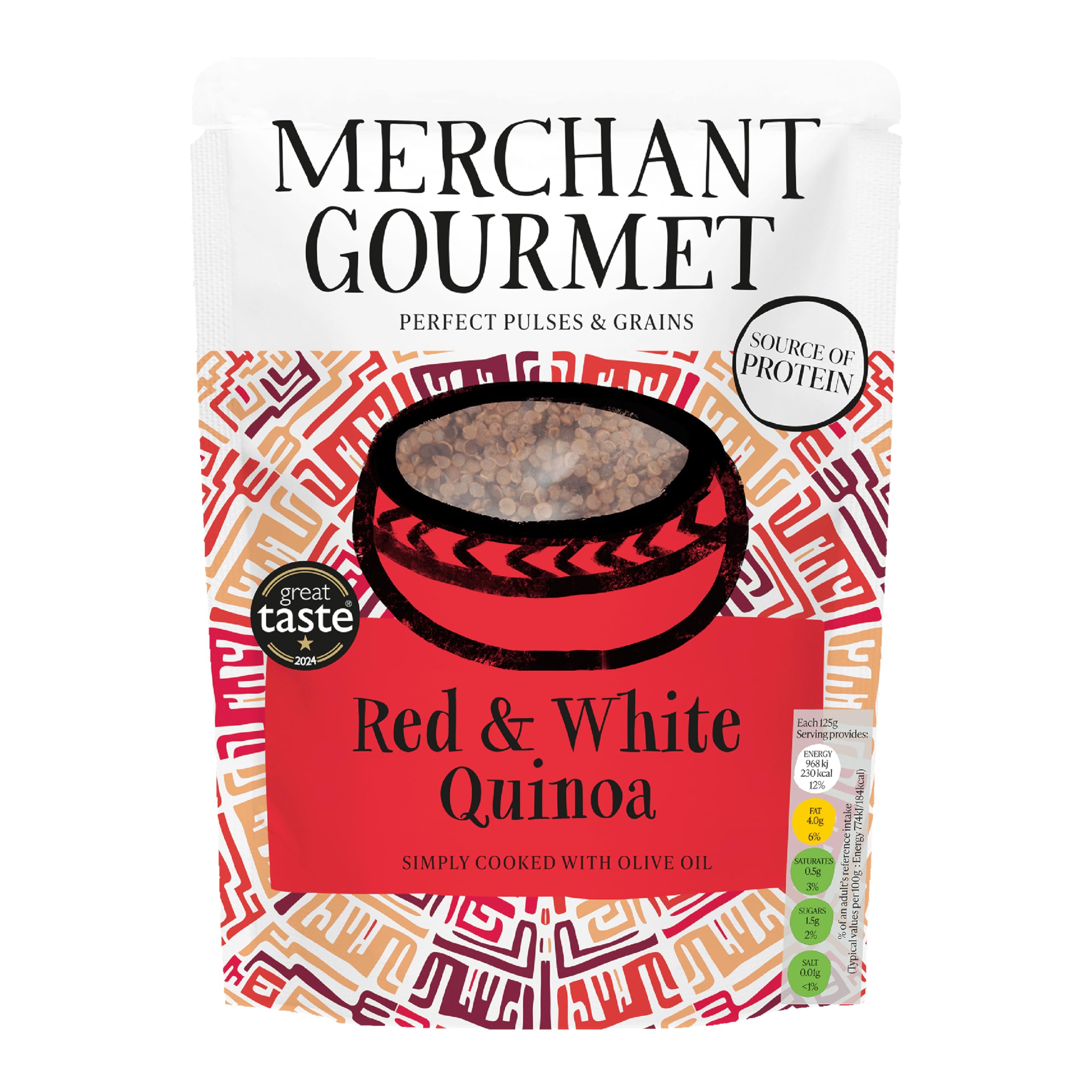 Merchant Gourmet Cooked Red & White Quinoa - Source of Protein & Fiber | 6 x 250g Pouches | Ready to Eat