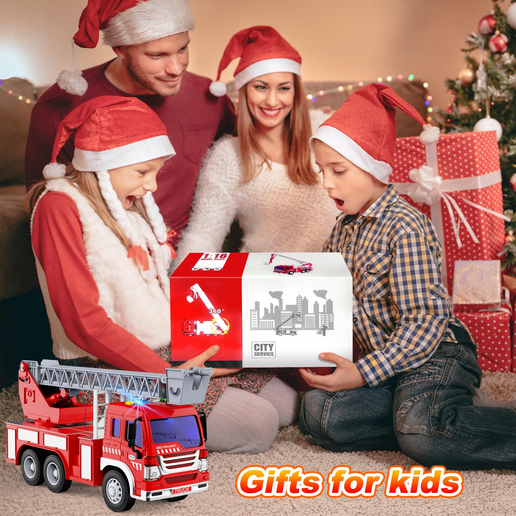 TOYABI Fire Engine Toy Truck - 1:16 Scale with Lights & Sound | Ages 3+ | ABS Plastic 7