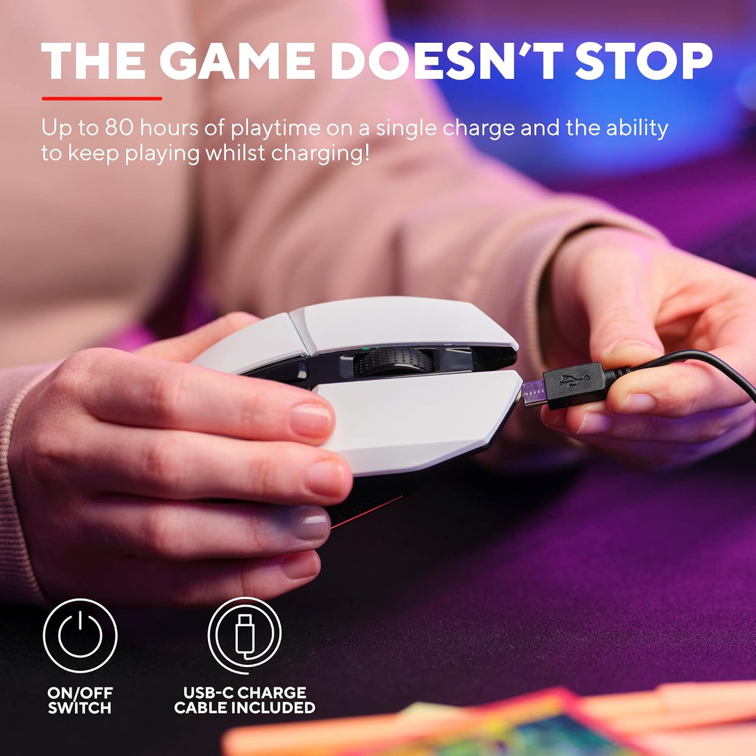 Trust GXT 110W Felox Rechargeable Wireless Gaming Mouse – 80h Battery, 800-4800 DPI, RGB Lighting, 6 Buttons, White 12