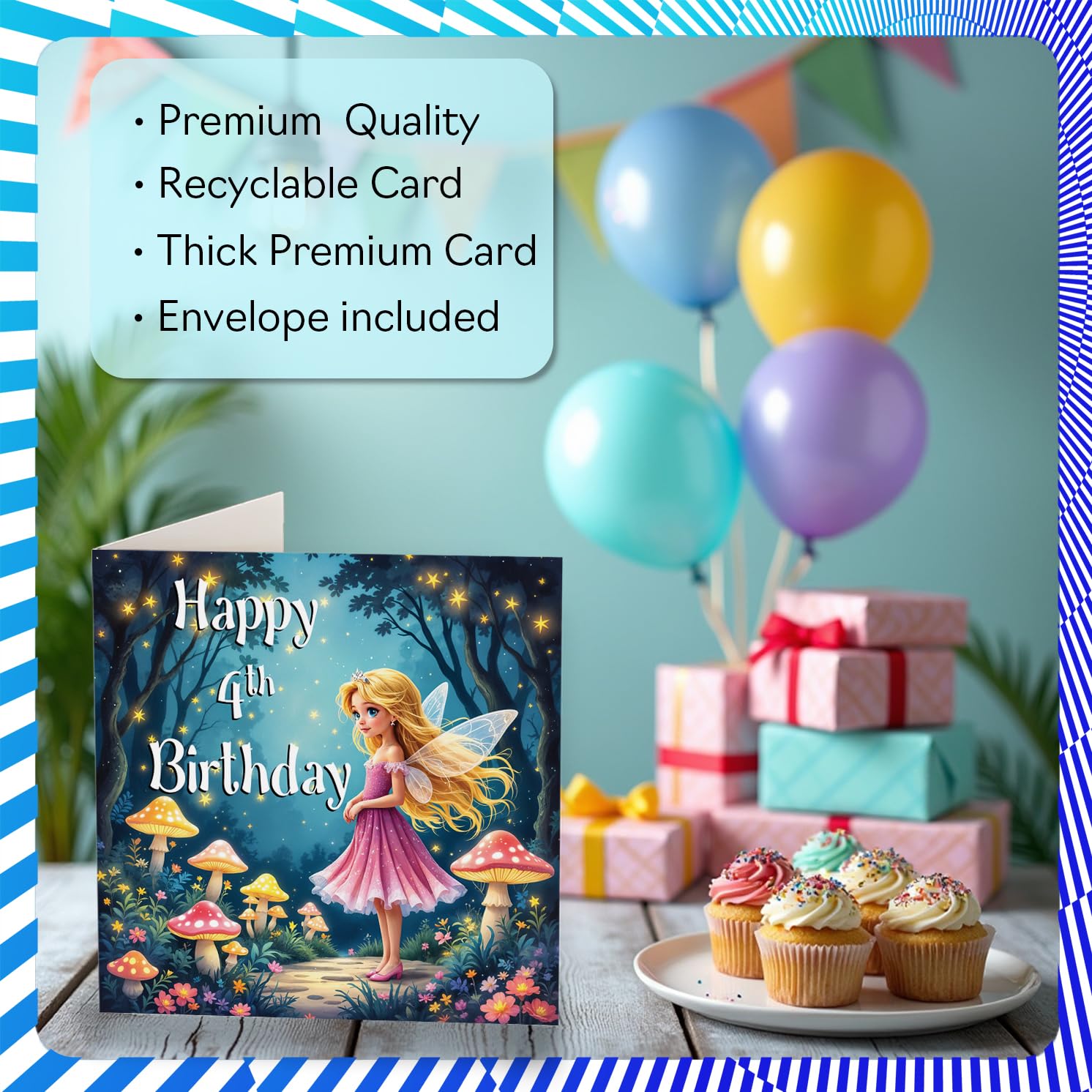 Stuff4 Fairy Garden 4th Birthday Card for Girls | Blank Inside | 145mm x 145mm 3