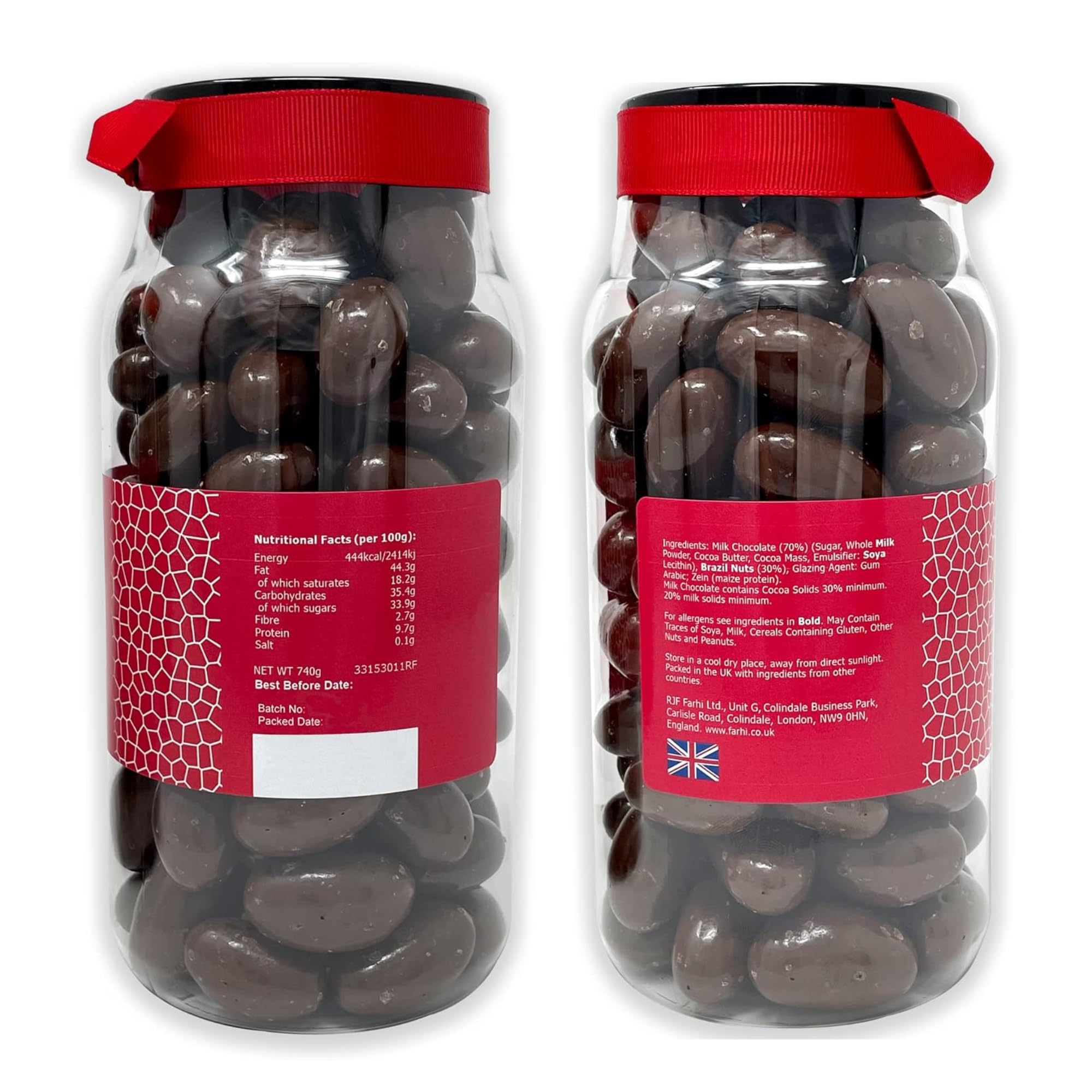Rita Farhi Milk Chocolate Coated Brazil Nuts Luxury Gift Jar 740g 12
