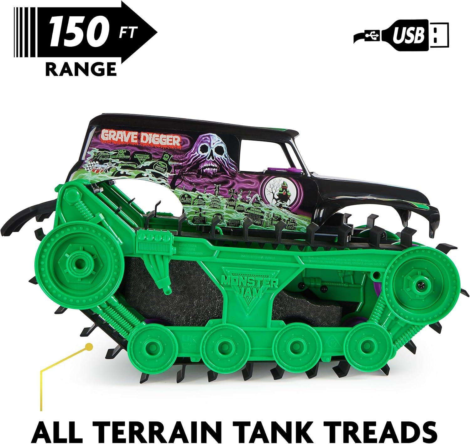 Monster Jam Grave Digger Trax - All-Terrain RC Vehicle for Kids 4+ 2