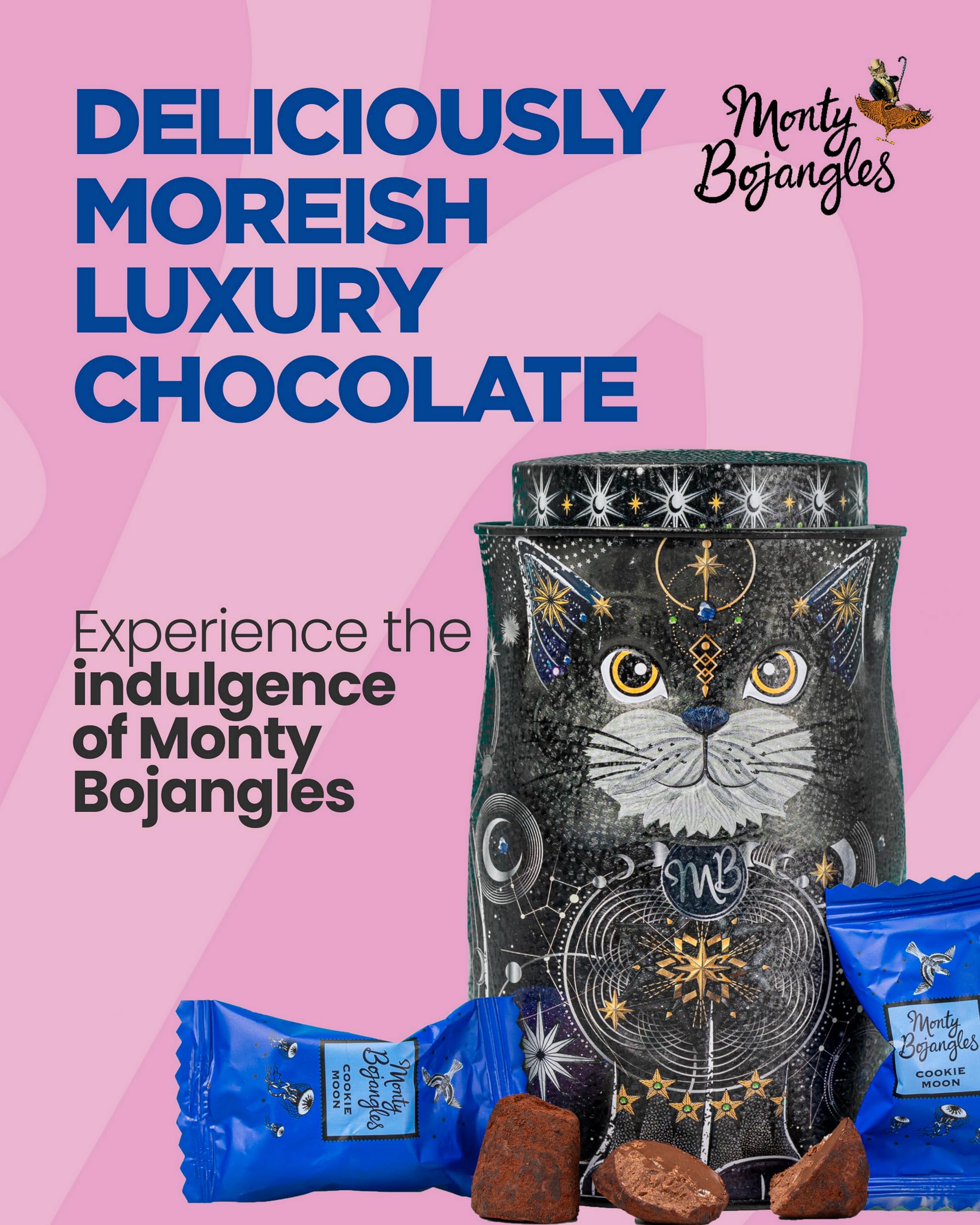 Monty Bojangles Choccy Scoffy Cat Dose – Schokoladentrüffel mit Kakaostaub, Perserkatze in Pink 8
