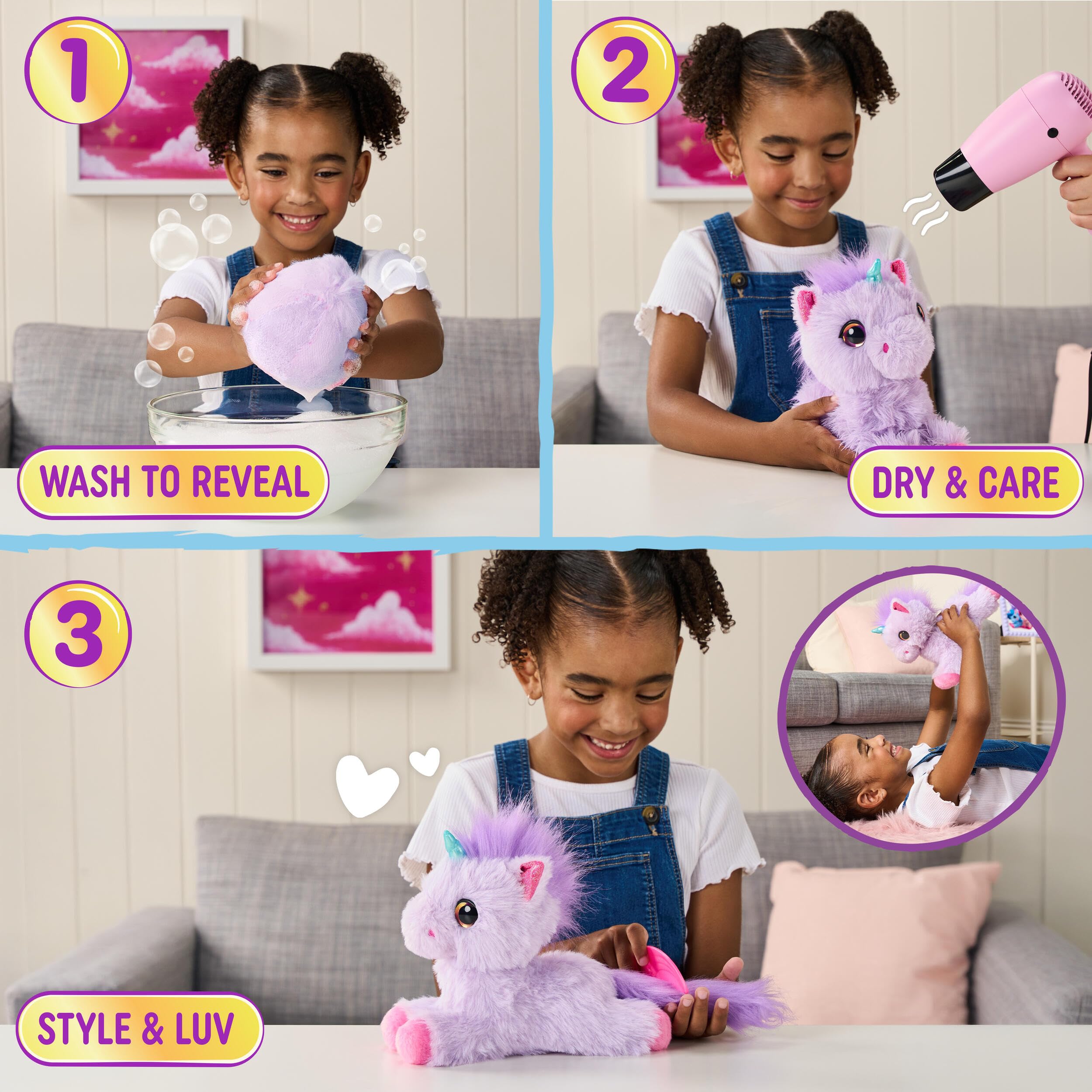 SCRUFFALUVS Unicorn Scruffs - Wash to Reveal Plush Toy | 19cm | Ages 2+ 2