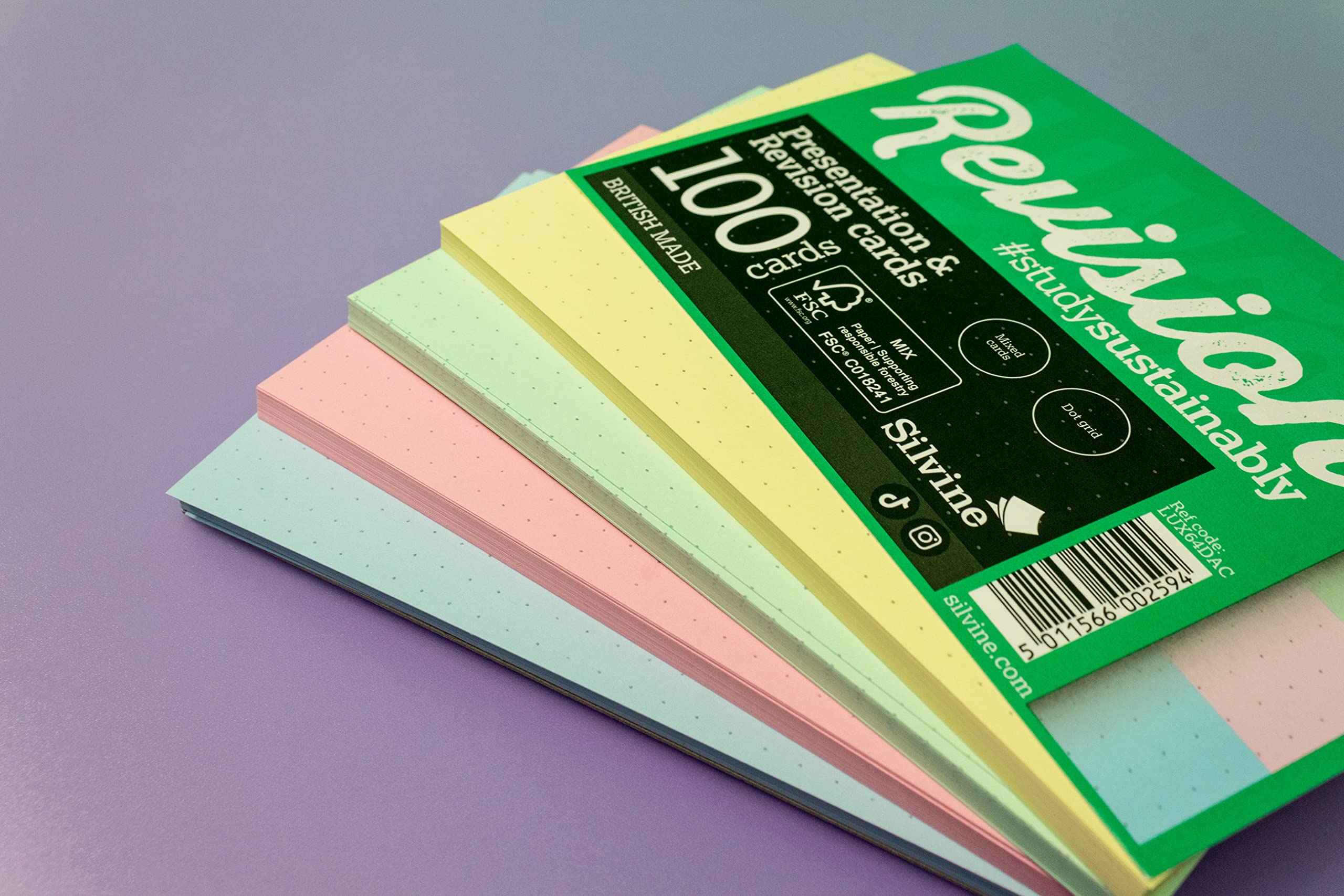 Silvine Luxpad Revision A6 Flash Cards - 5mm Dot Grid | 100 Cards | Assorted Colours 7