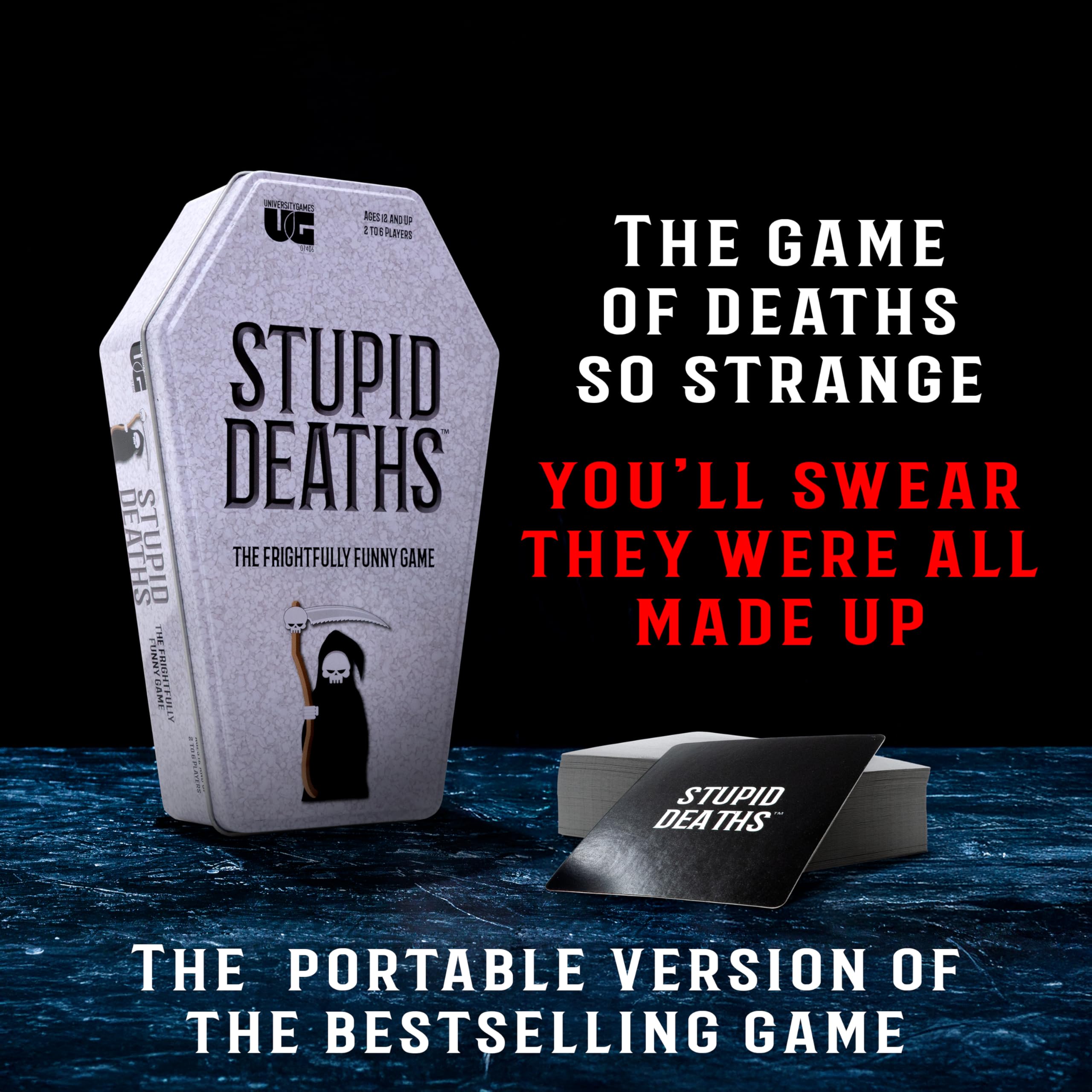 University Games Stupid Deaths Coffin Tin Card Game 01406 2
