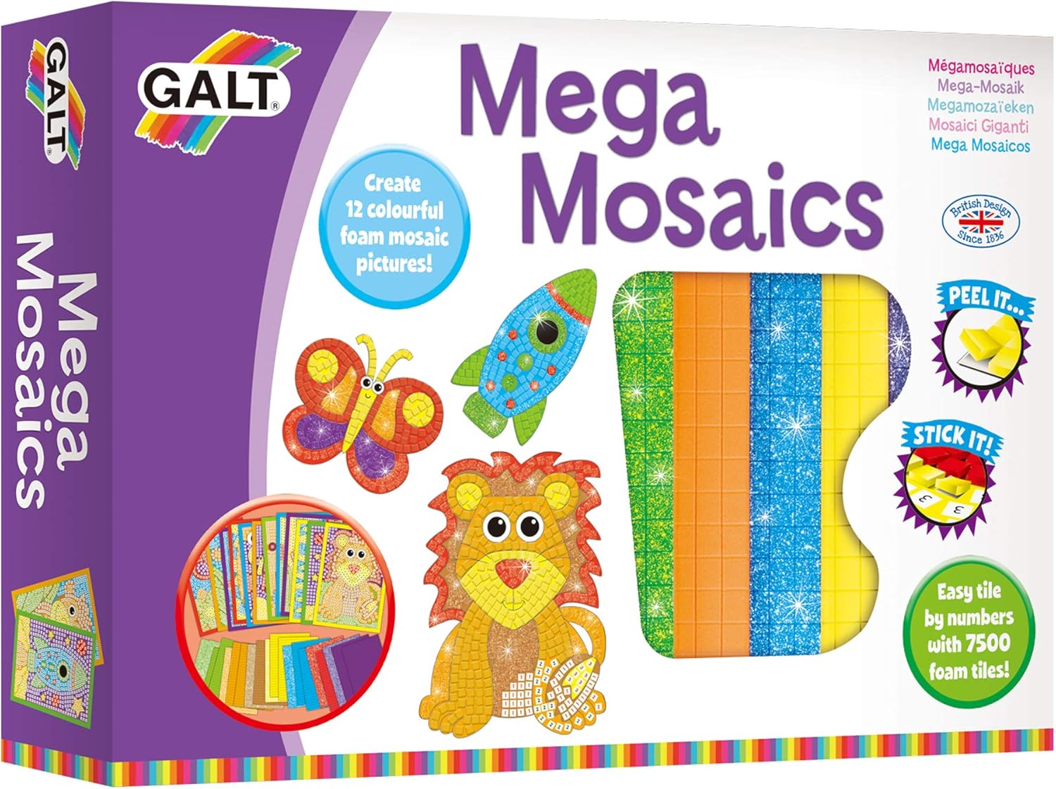 Galt Mega Mosaics Craft Kit - Tile by Number Foam Mosaic Art for Kids 5+ 1