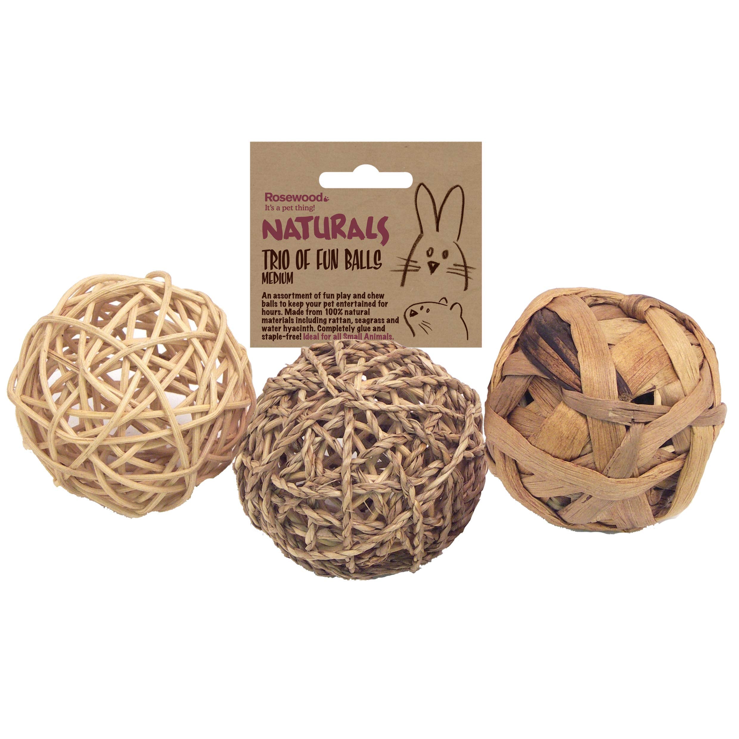Rosewood Boredom Breaker Small Animal Activity Toy Trio of Fun Balls | Natural Materials | 8cm Diameter