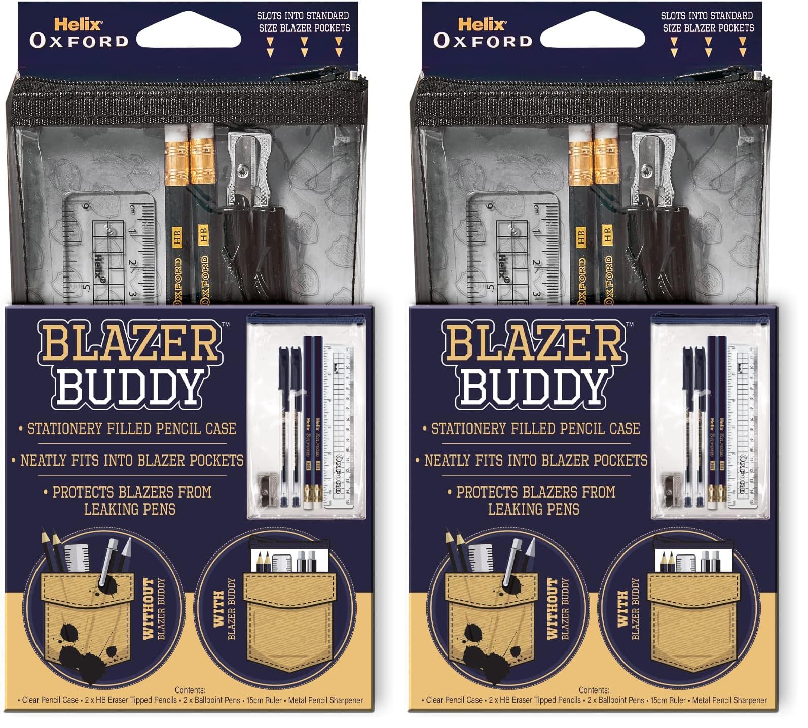 Helix Oxford Blazer Buddy Essential Stationery Set with Compact Clear Pencil Case | 6 Items 1