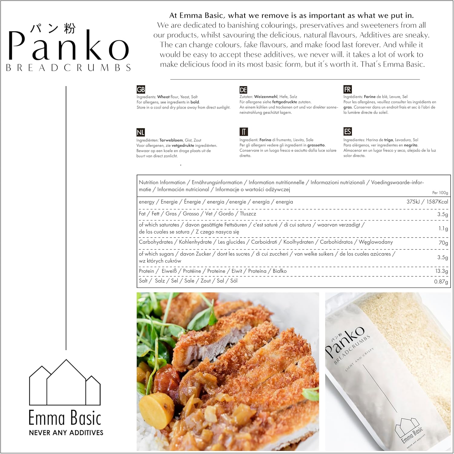 Emma Basic Panko Breadcrumbs 10mm Long Needle Shape 1kg Resealable Bag 3