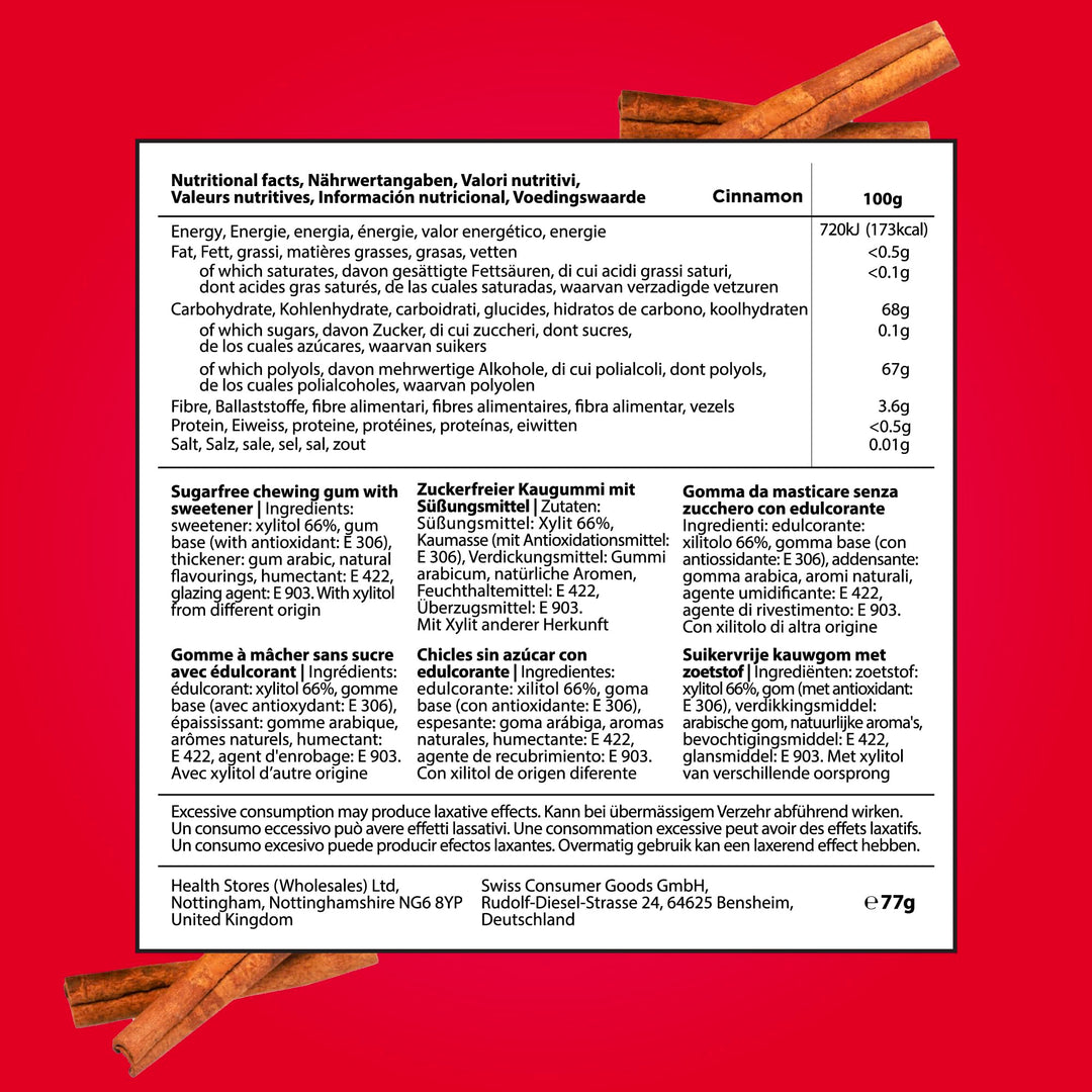 PUR - Natural Cinnamon Sugar Free Chewing Gum, Made with Xylitol, Vegan & Aspartame Free, 55 Pieces (Pack of 6)
