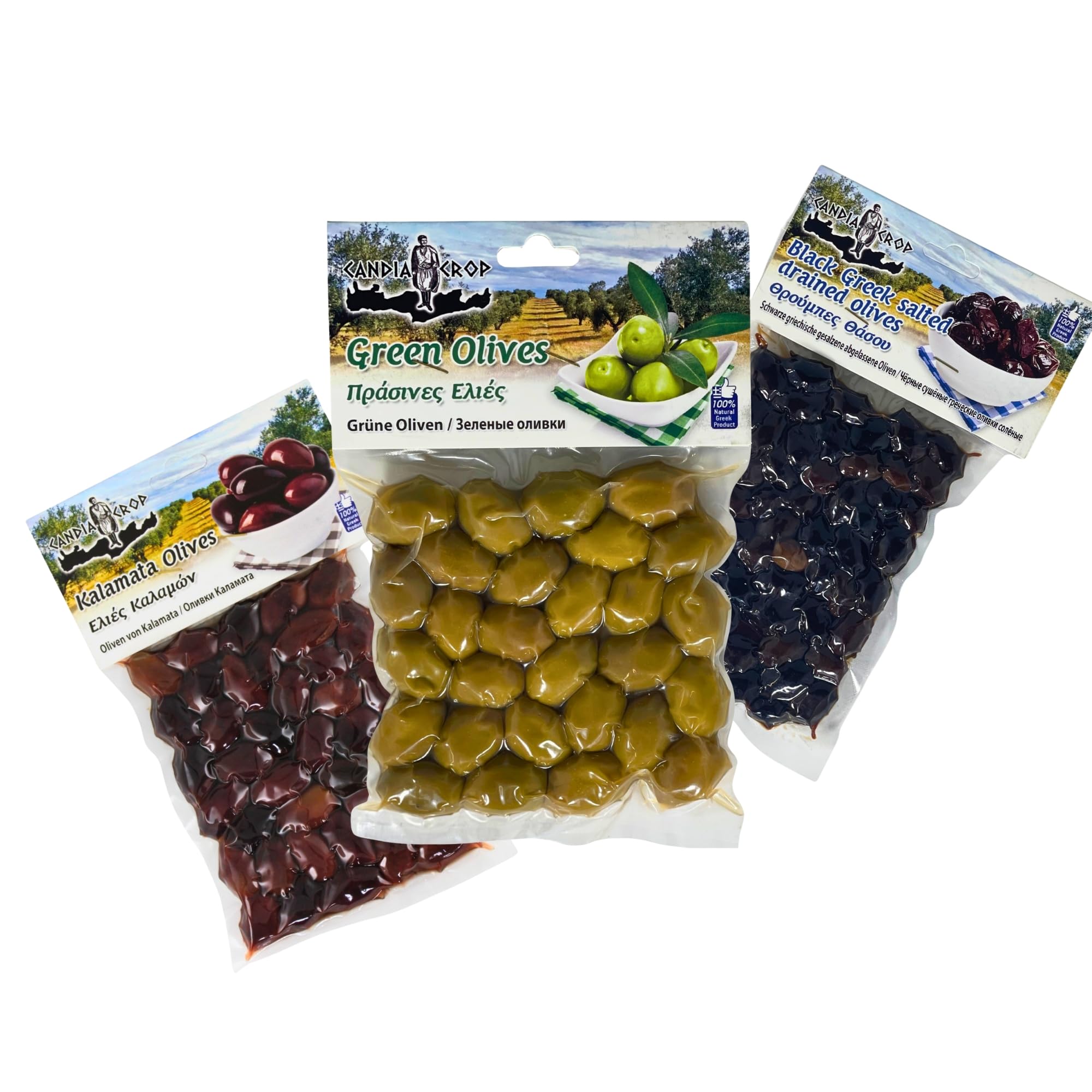 Candia Crop Greek Olive Gourmet Mix - Kalamata, Black Salted & Green Olives | 600g Total 1
