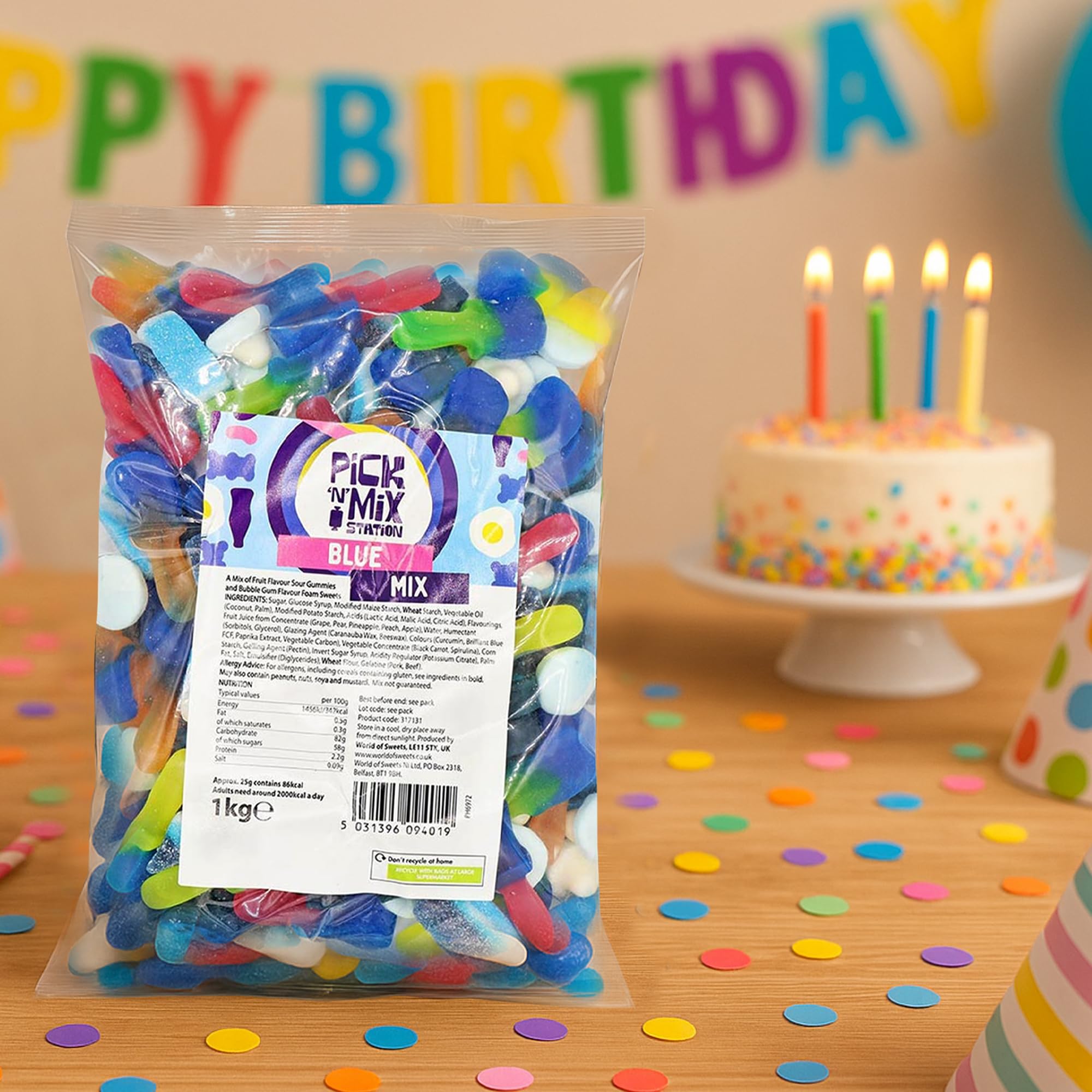 Bonds of London Pick 'n' Mix Station Blue Mix - 1 kg Bag of Fruit Flavoured Sour Gummies and Chewy Foam Sweets 3