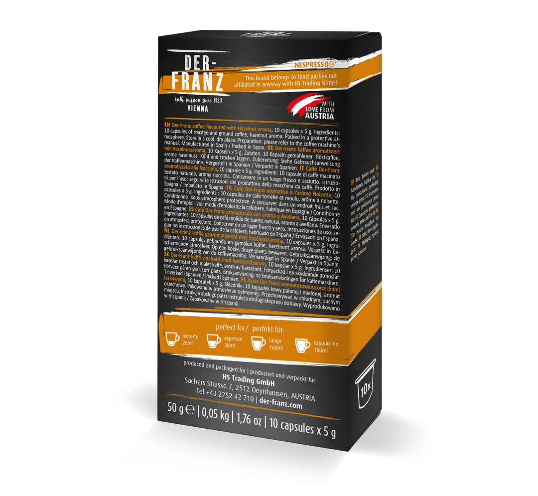 Der-Franz Hazelnut Aroma Coffee Capsules, 60 Capsules (6x10), Nespresso Compatible