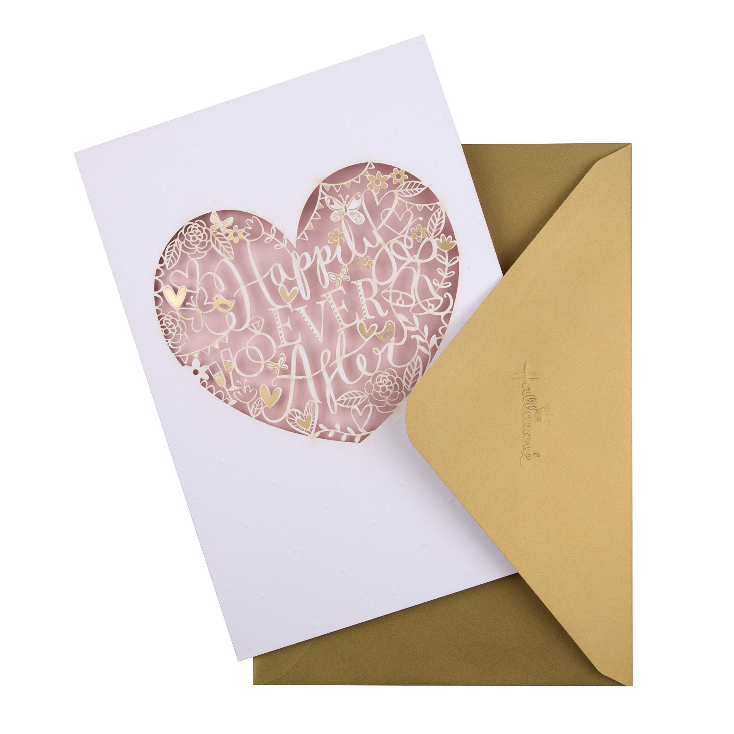 Hallmark Wedding Congratulations Card - Laser-Cut Text in Heart Design | Gold Foil Accents | 22.8cm x 15.9cm
