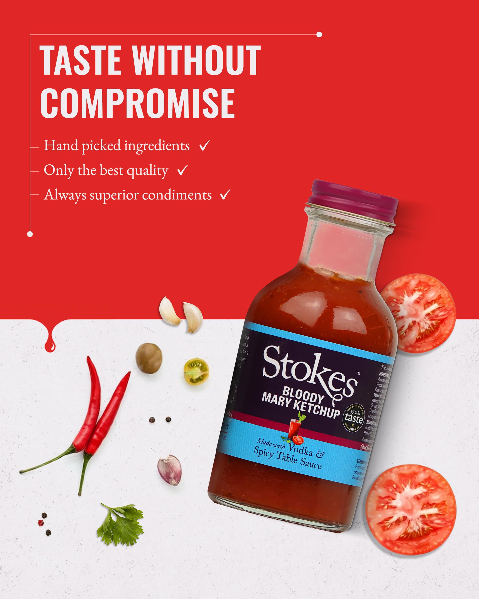 Stokes Bloody Mary Tomato Ketchup 3PK, Rich & Spicy Tomato Sauce with Vodka & Spicy Table Sauce 6