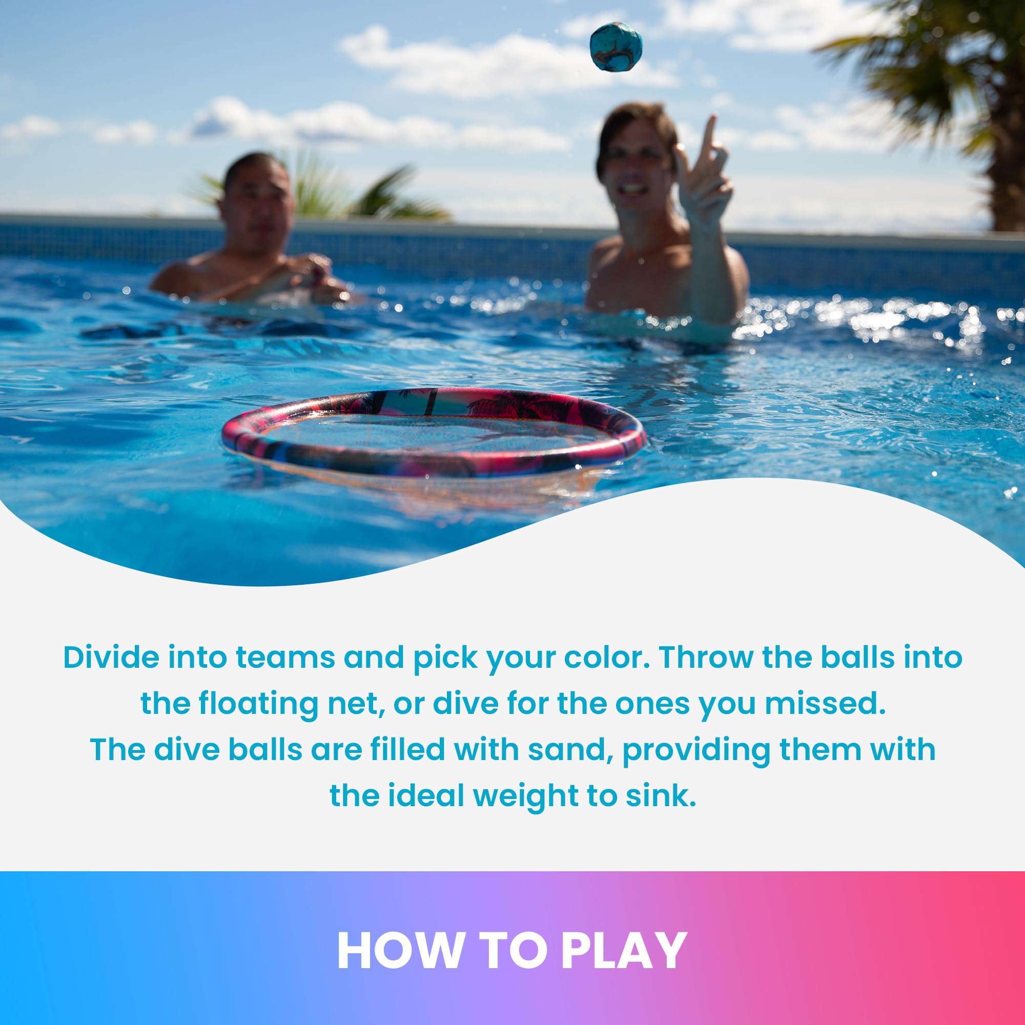 Waboba Dunk or Dive Pool Toy Toss Game - Floating Ring Net & 4 Dive Balls | Ages 8+ 5