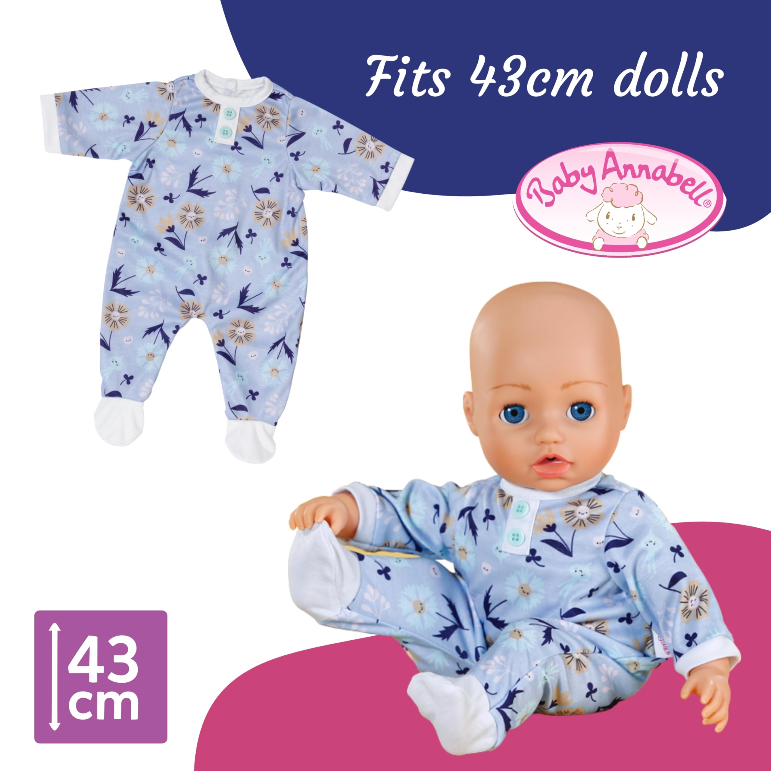 Baby Annabell Blue Romper - Soft Floral Fabric for 43cm Dolls 11