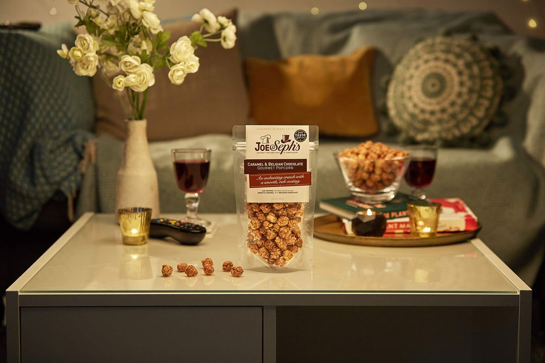 Joe & Seph's Belgian Chocolate Caramel Popcorn - Handmade Air-Popped Snack, 75g