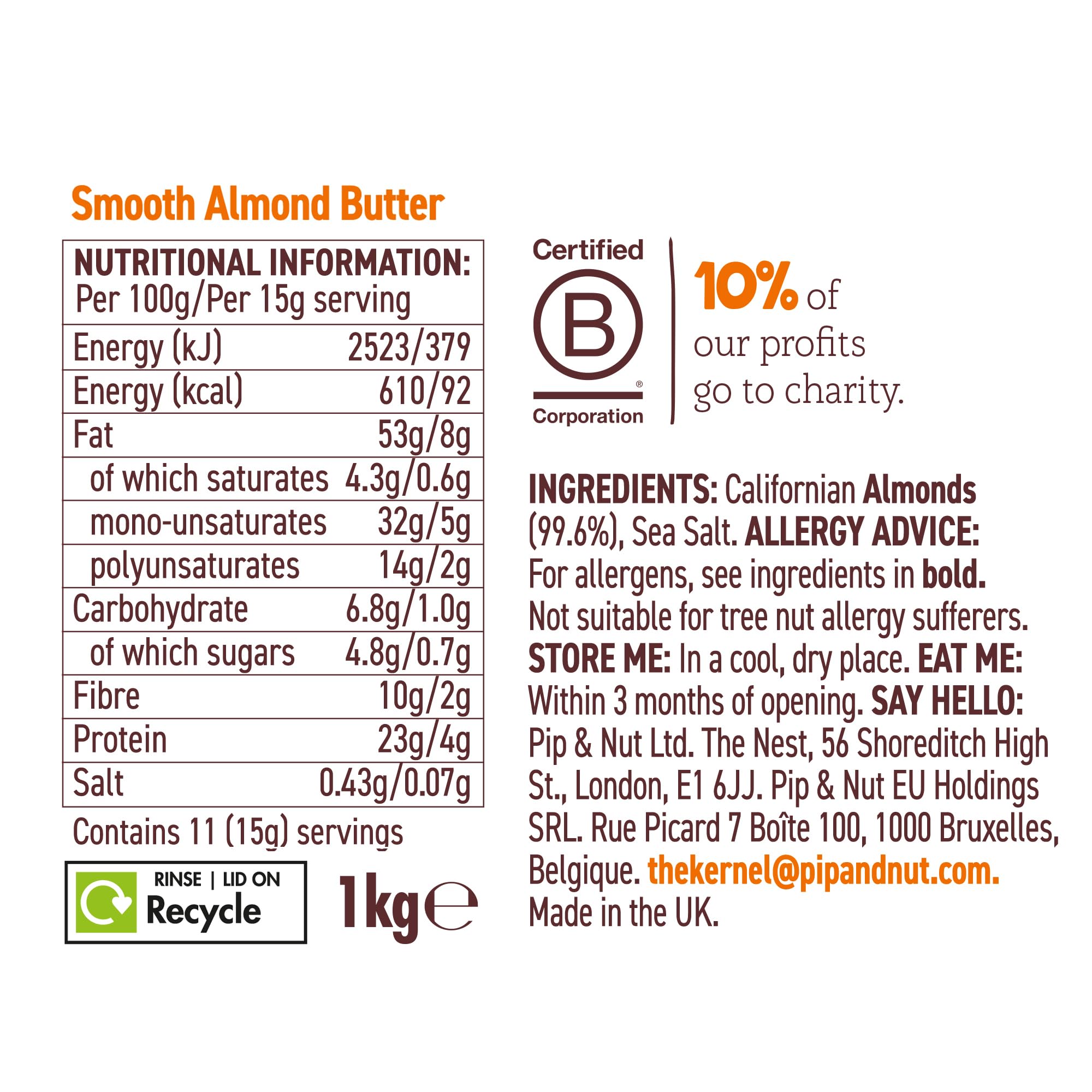 Pip & Nut Smooth Almond Butter - 1kg | No Palm Oil | High Fibre | Vegan 2