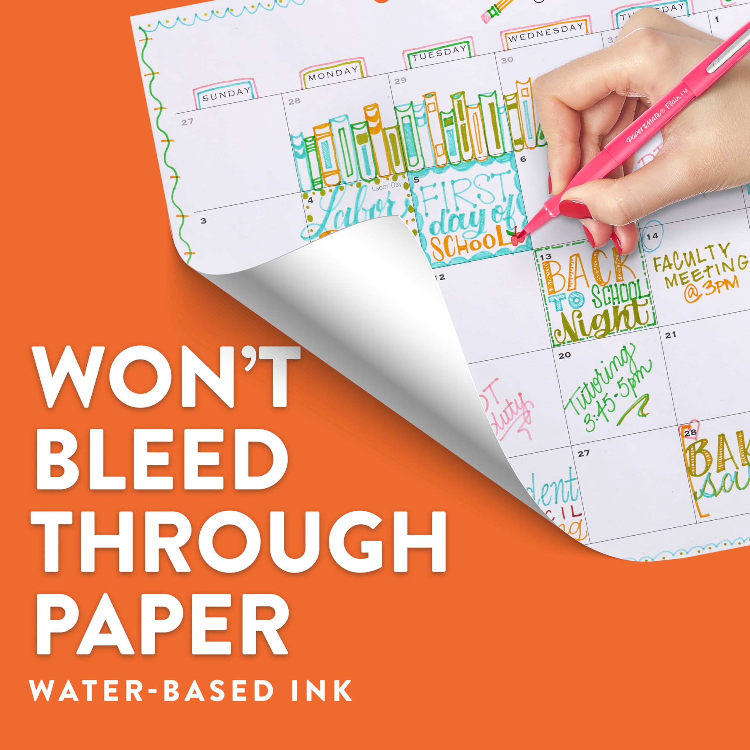 Paper Mate Flair Felt Tip Pens | Medium Point 0.7 mm | Assorted Colors | No-Bleed Ink 9