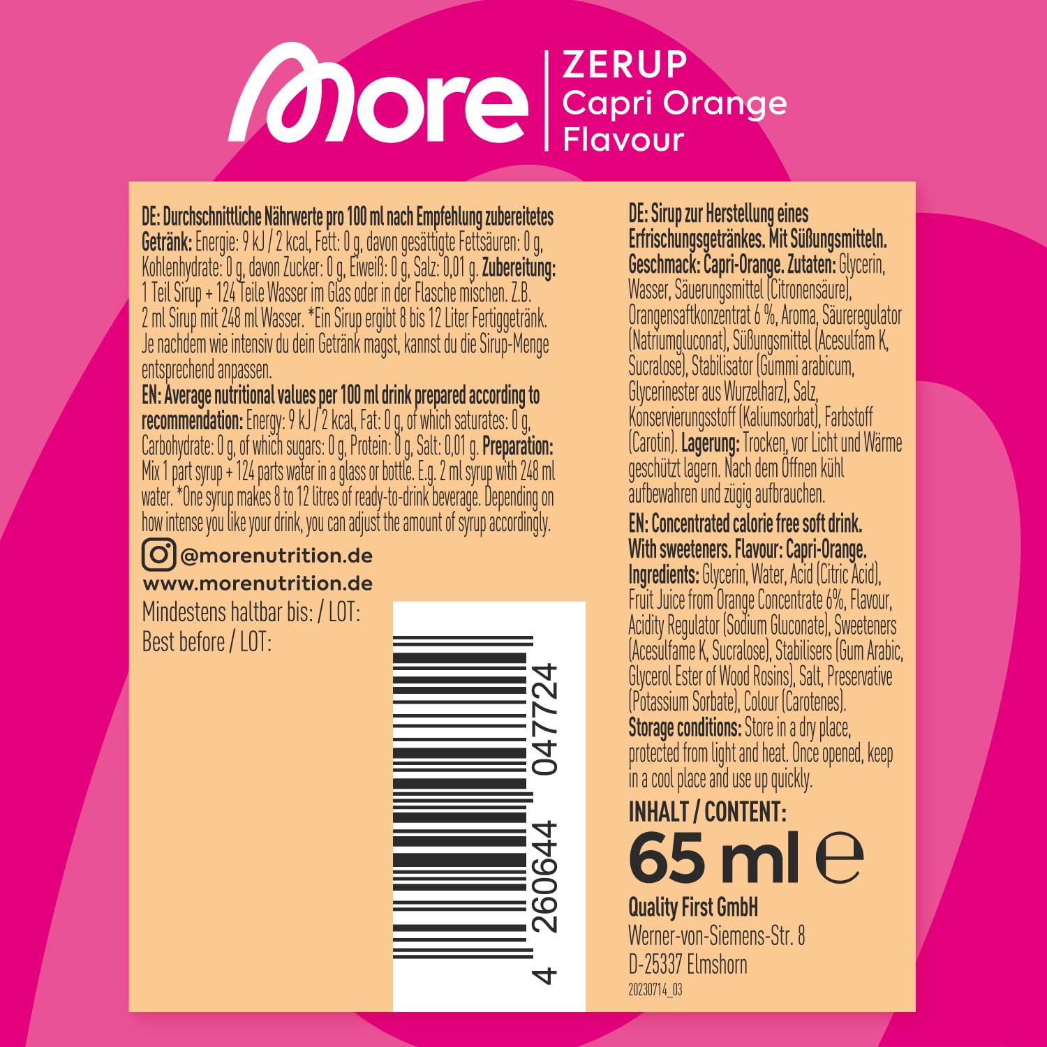 MORE Zerup Zero Calorie Syrup with Real Fruit Extracts - Capri Orange, 65 ml 5