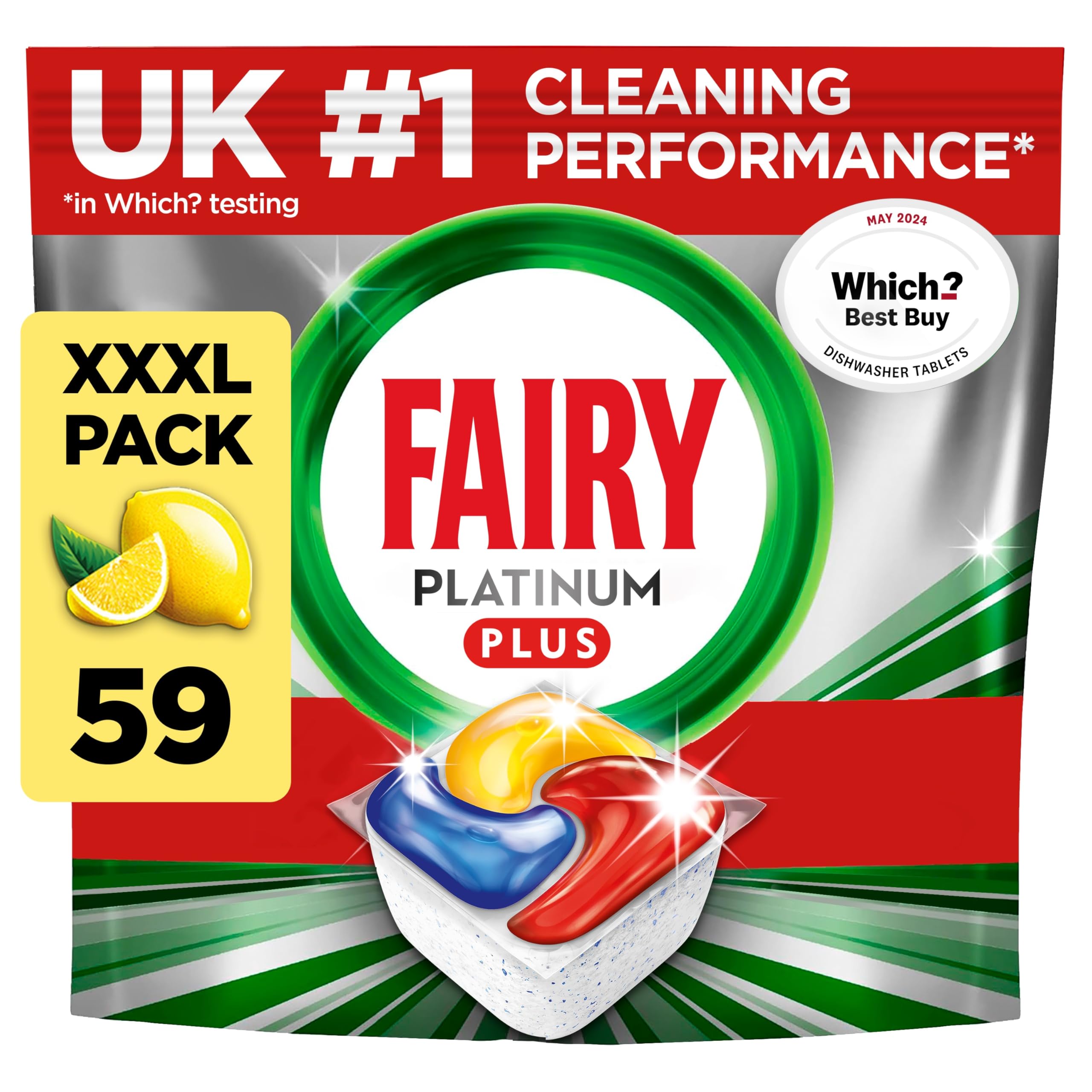 Fairy - Platinum Plus All-In-1 Dishwasher Tablets, 59 Tablets, Lemon 12