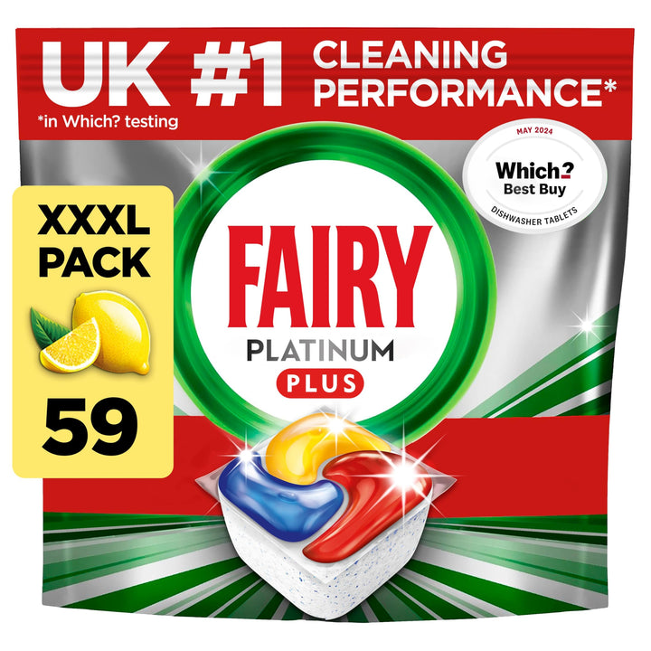 Fairy - Platinum Plus All-In-1 Dishwasher Tablets, 59 Tablets, Lemon