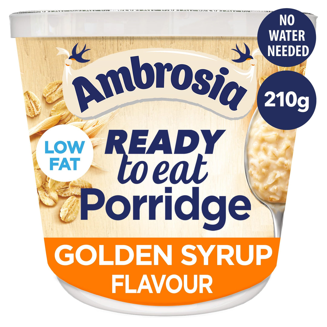 Ambrosia - Golden Syrup Flavour Low Fat Porridge Pots with British Wholegrain Oats, 210g (Pack of 6)