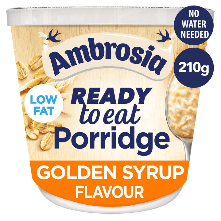Ambrosia - Golden Syrup Flavour Low Fat Porridge Pots with British Wholegrain Oats, 210g (Pack of 6)