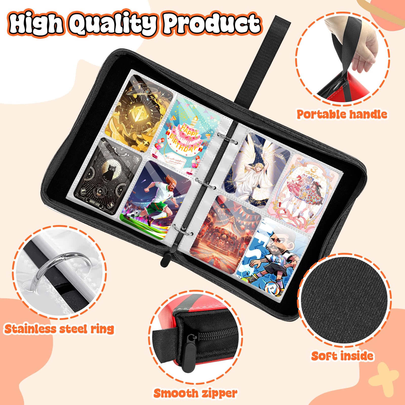 TOYABI 50-Page 400-Pocket PU Leather Trading Card Binder for Kids and Collectors 11