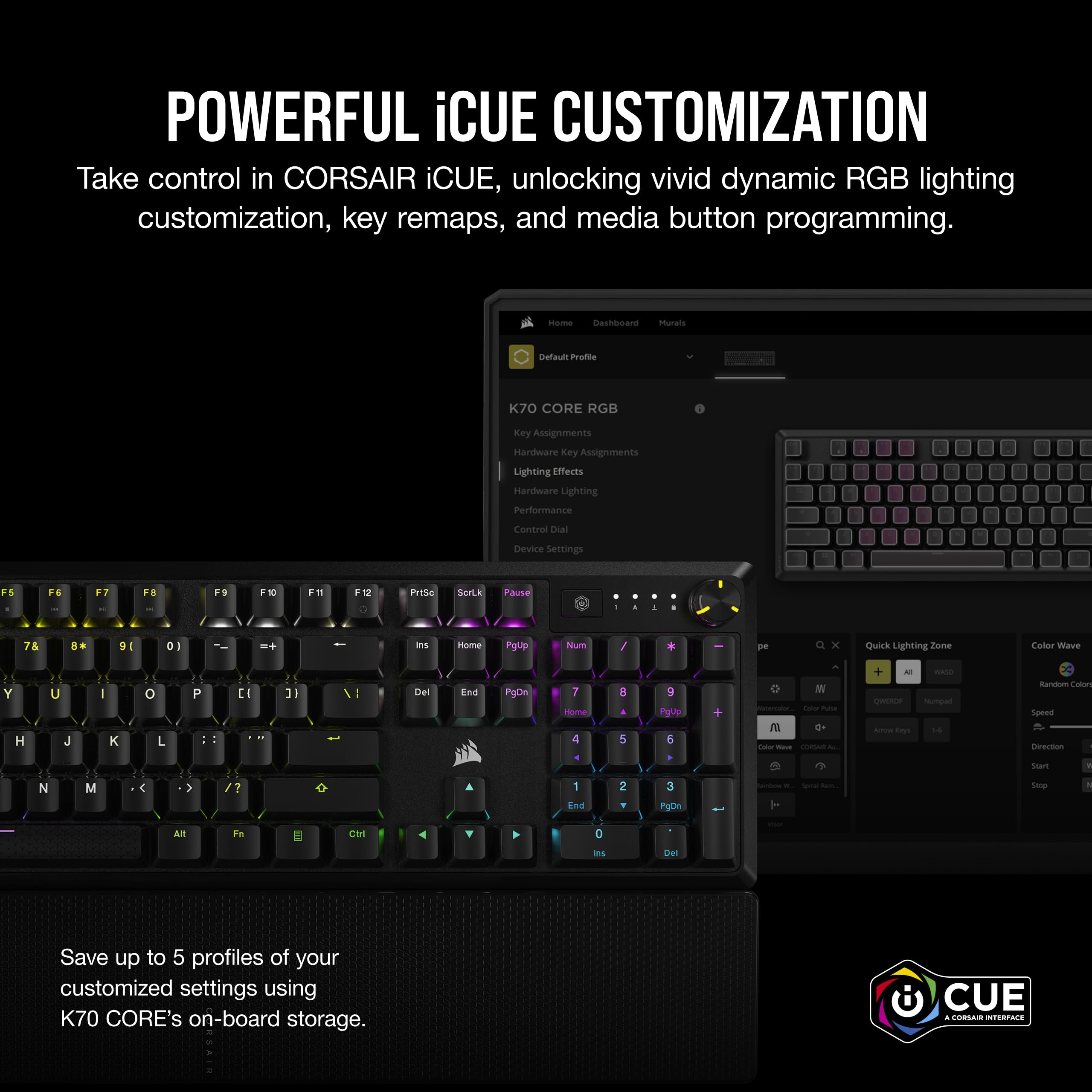 Corsair K70 CORE RGB Mechanical Wired Gaming Keyboard with Palmrest | Linear Switches | USB-A 7