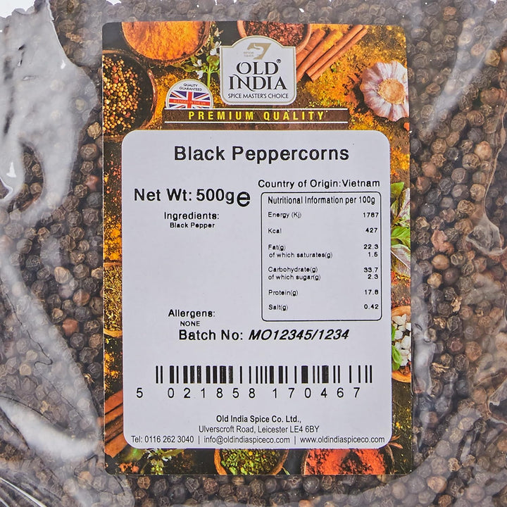 Old India Black Peppercorns 500g - Pure, Natural Spices for Cooking