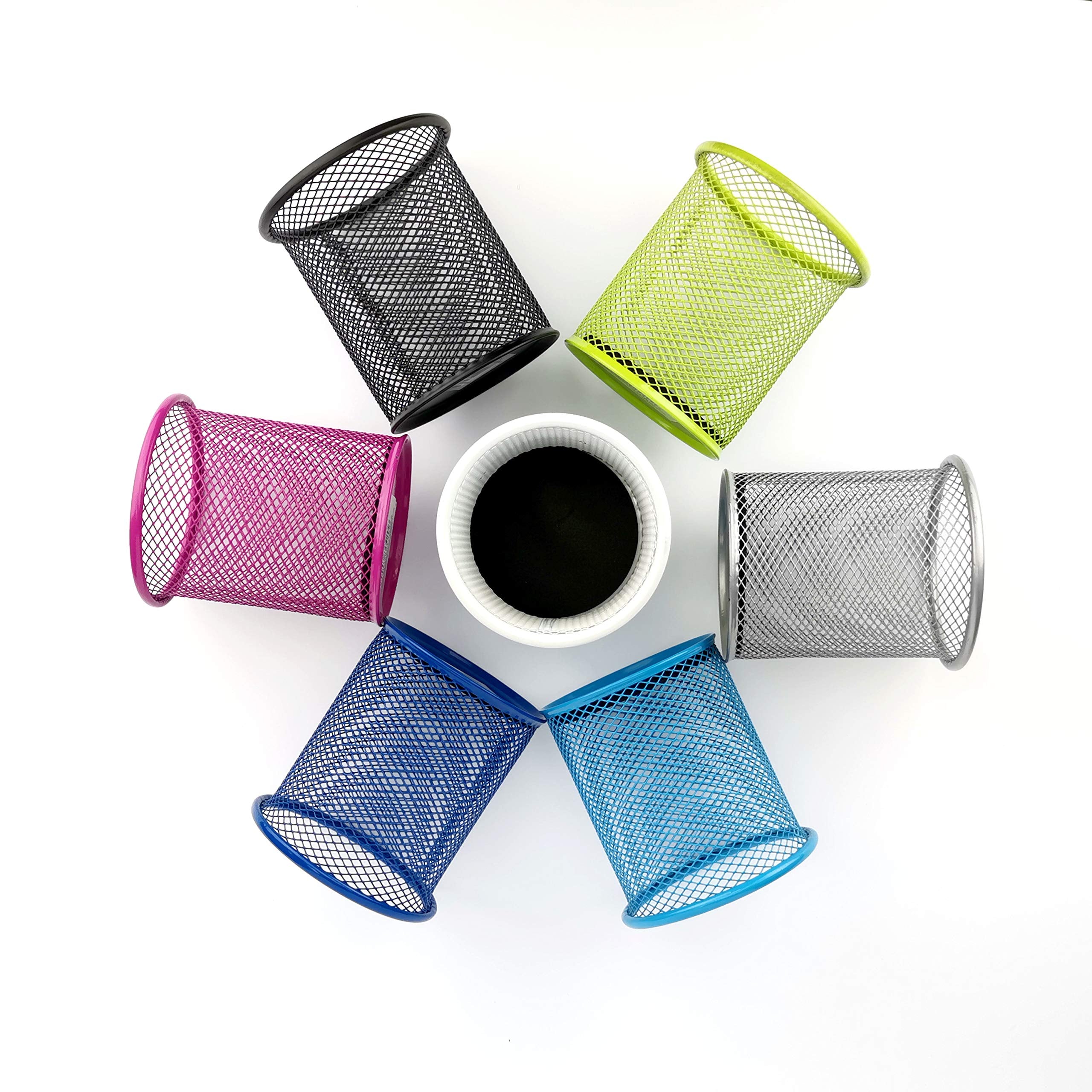 Leviatan Round Mesh Metal Pencil Holder - Pink | Ø 91mm | Rust Resistant 7