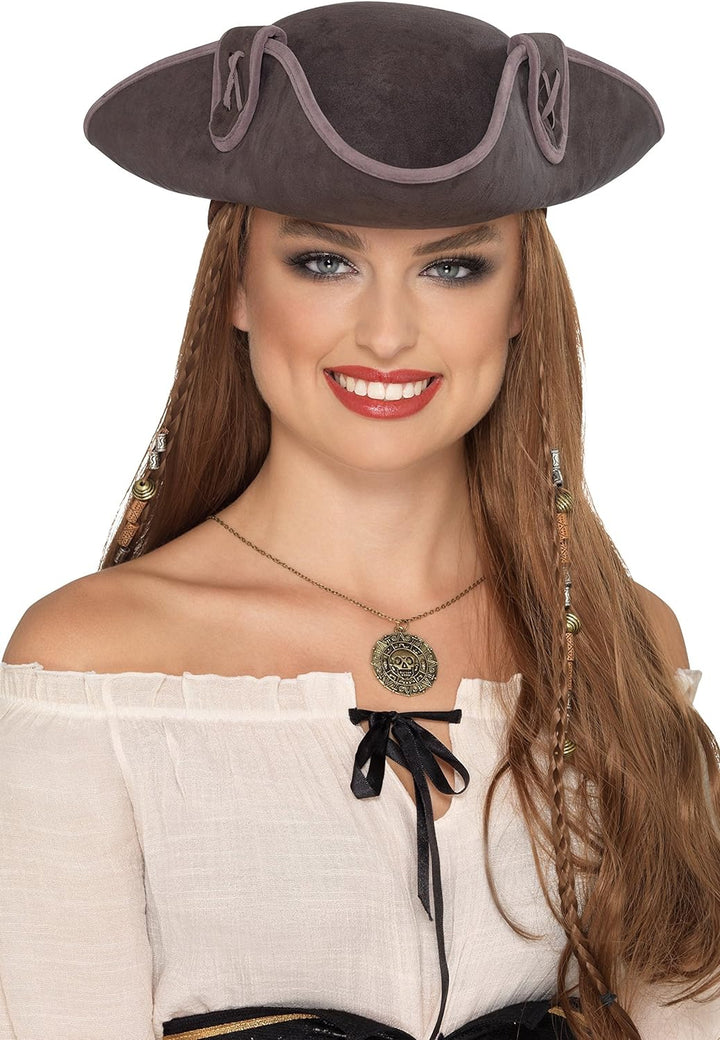 Smiffys Pirate Captain Tricorn Hat (Grey)