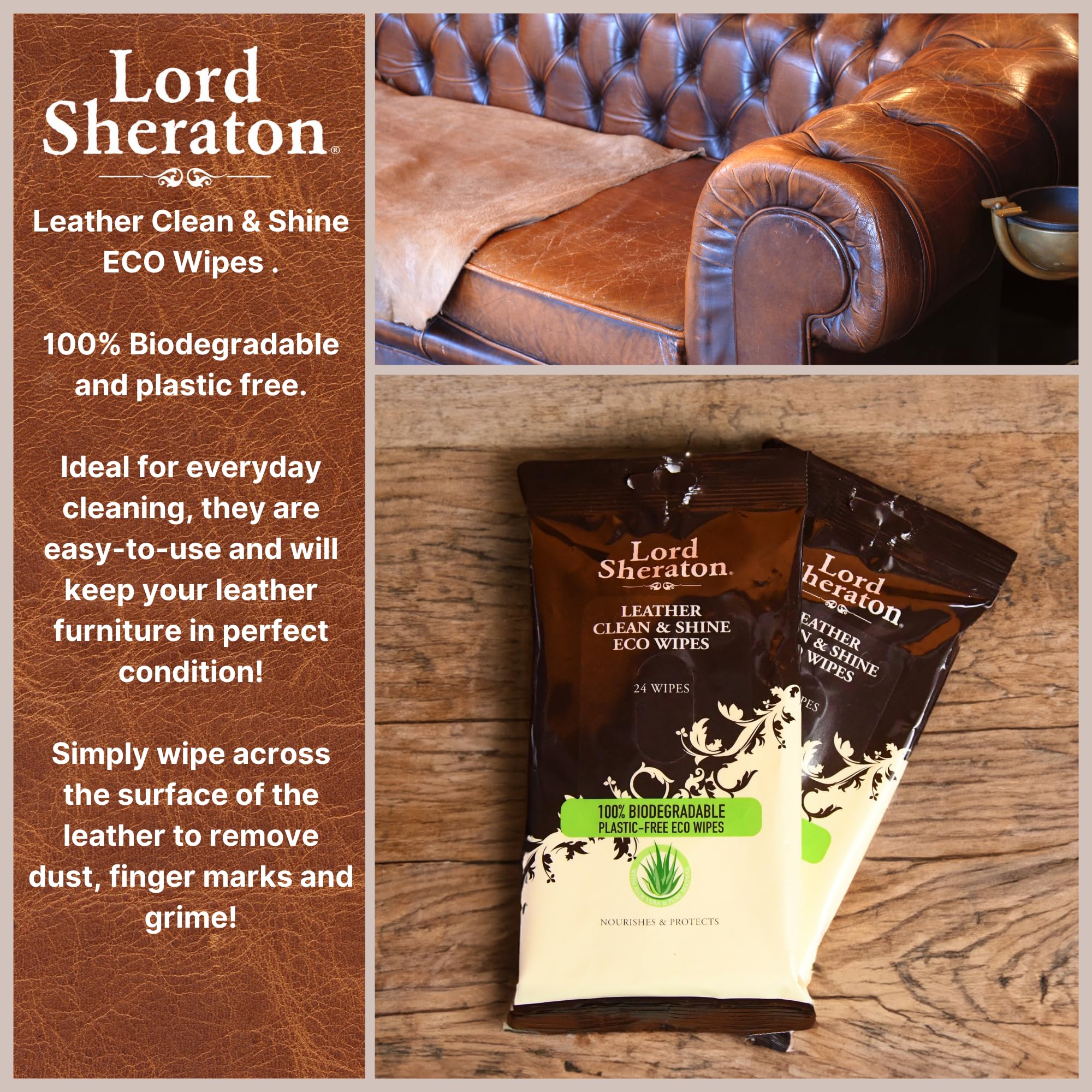 Lord Sheraton Leather Eco Wipes - 24 Count Pack | Aloe Vera Scented | Cleans & Shines 5