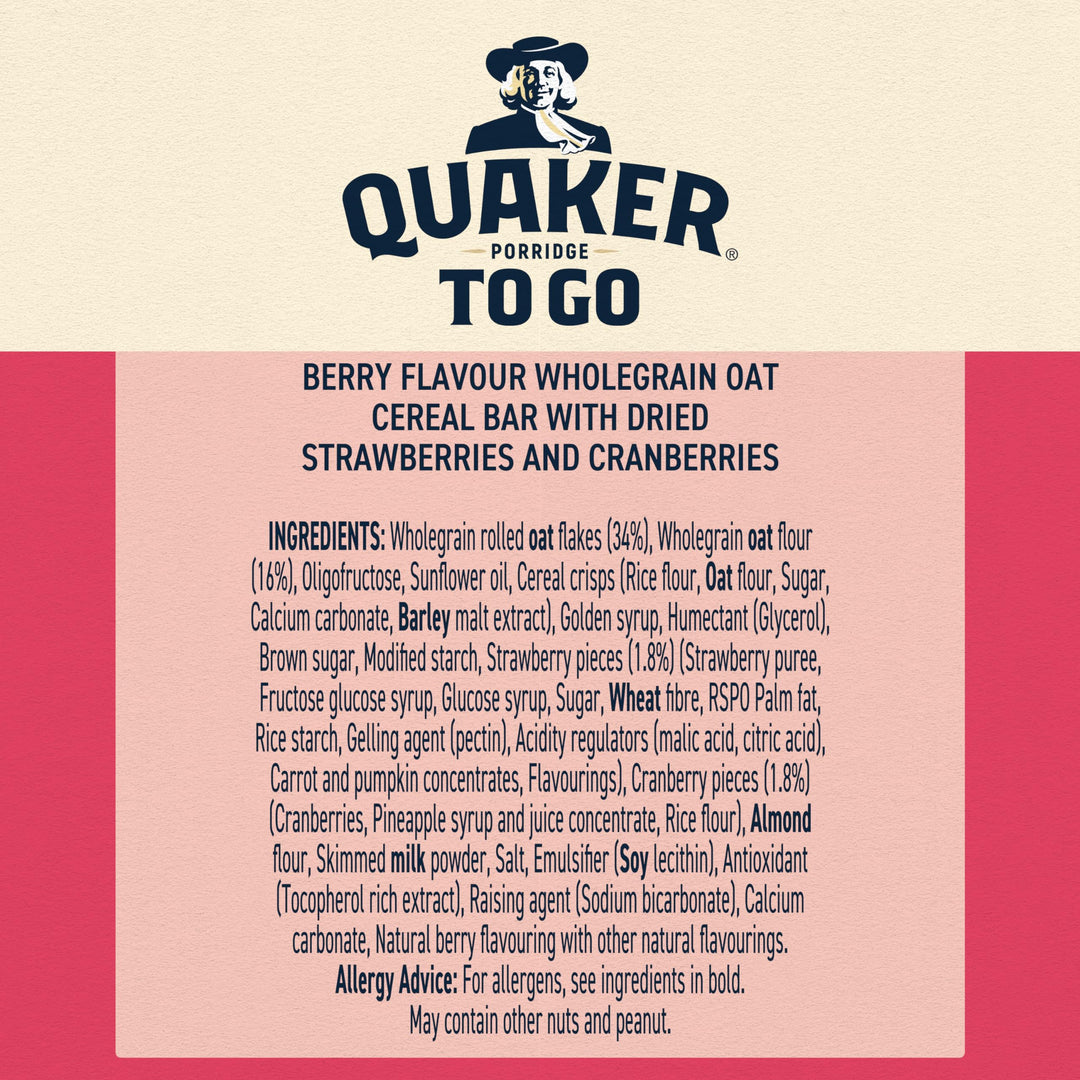 Quaker - Mixed Berries Porridge To Go Breakfast Bars 2x55 g
