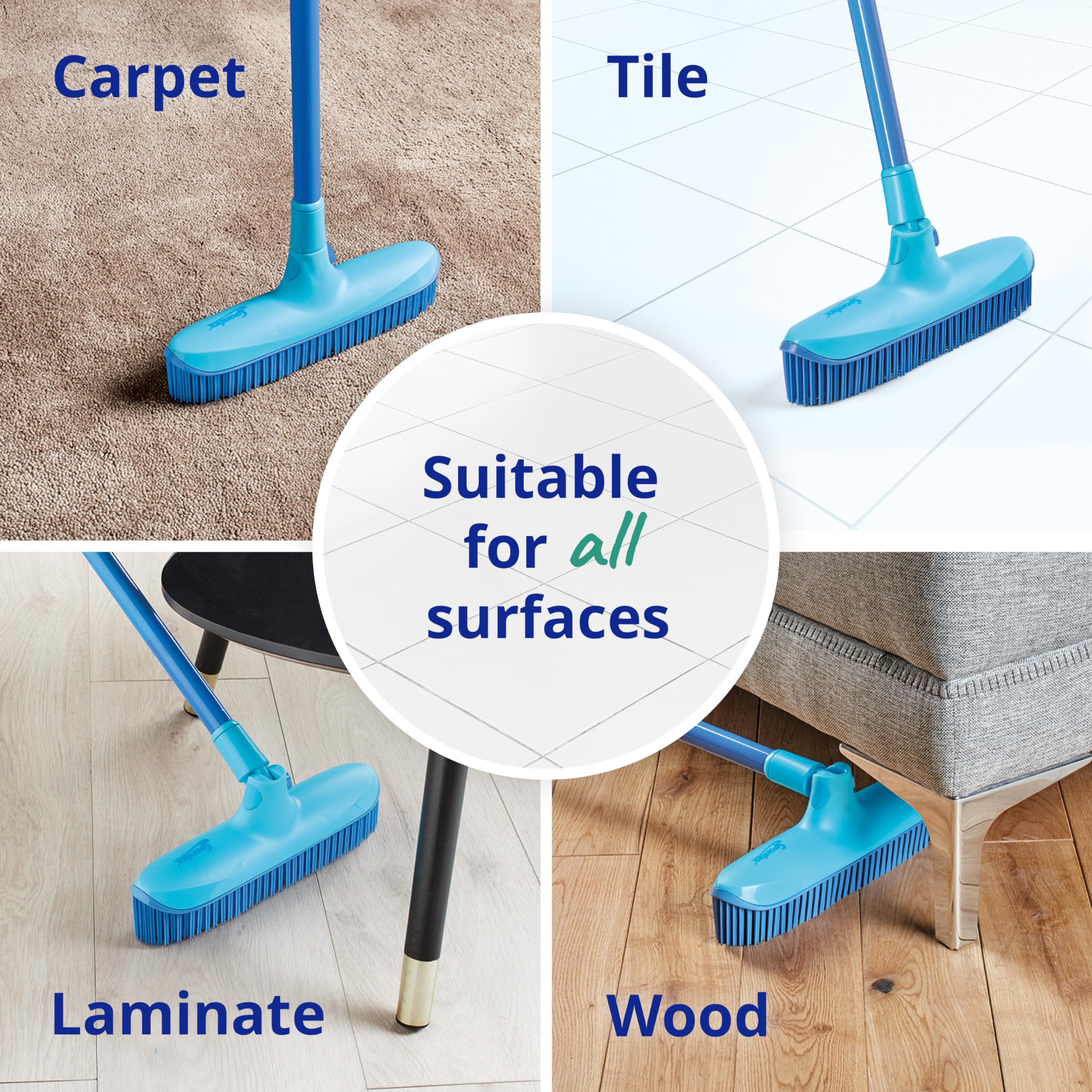 Spontex Catch & Clean Rubber Broom and Dustpan Set - 2X More Efficient | Adjustable Head 3