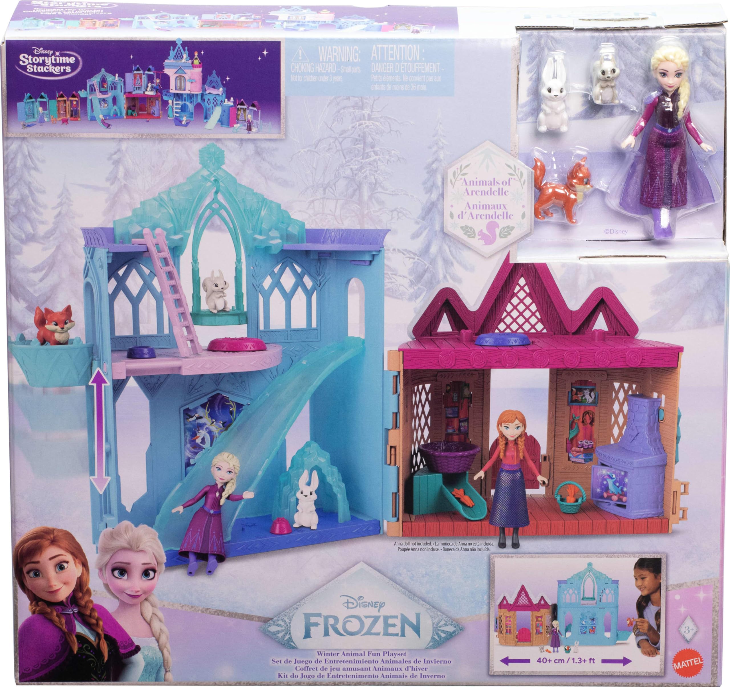 Mattel Disney Frozen Elsa Small Doll Playset with 10 Play Areas, 3 Animal Friends, Purple, 12 Inches Wide 6