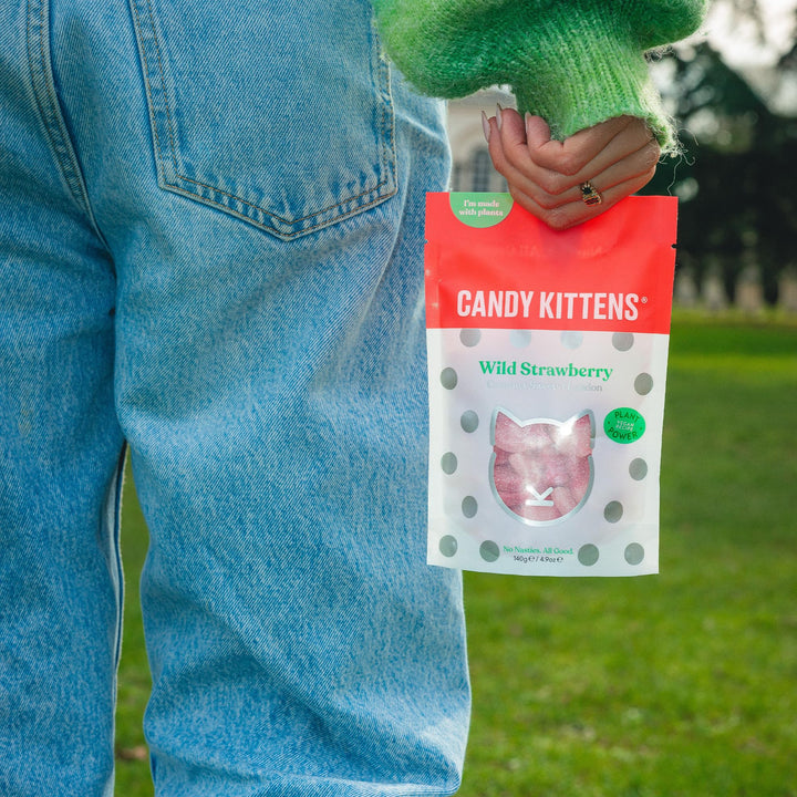 Candy Kittens Wild Strawberry Vegan Sweets – 140g Fizzy Treats with Real Fruit Juice, No Artificial Flavours