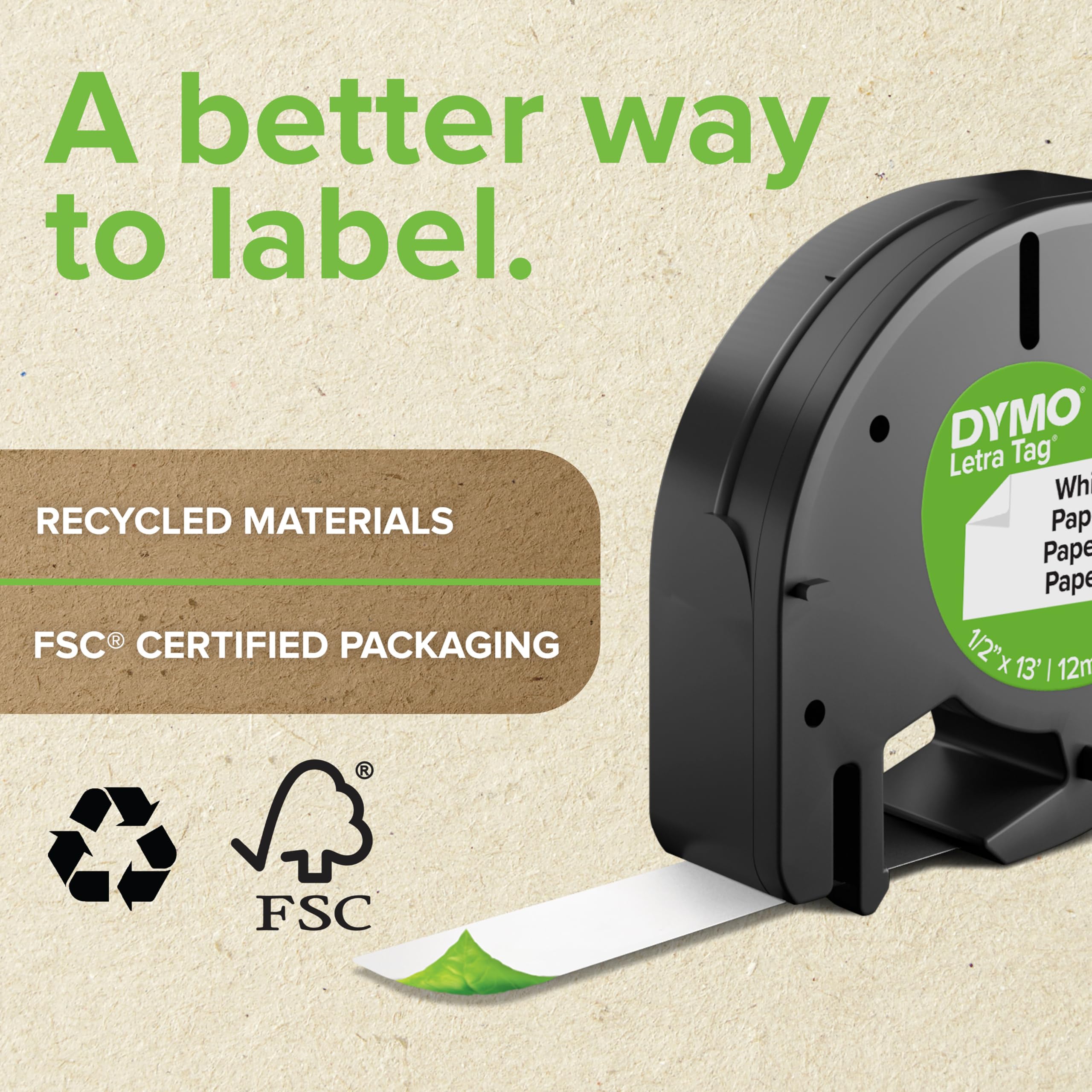 Dymo LetraTag S0721660 Plastic Label Tape - Black Text on White | 12mm x 4m Roll 2